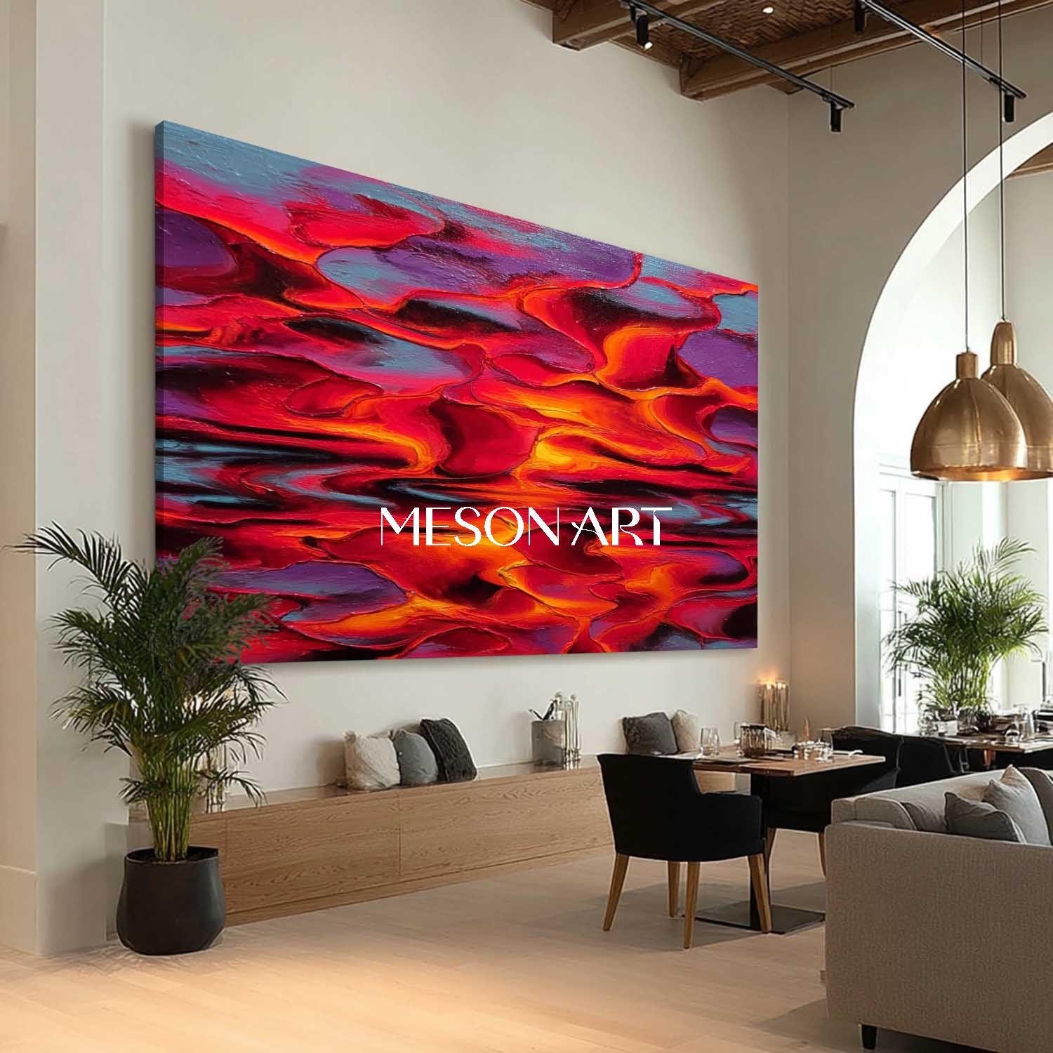 Bold Crimson Textured Abstract Painting Hand Painted Modern Wall Art