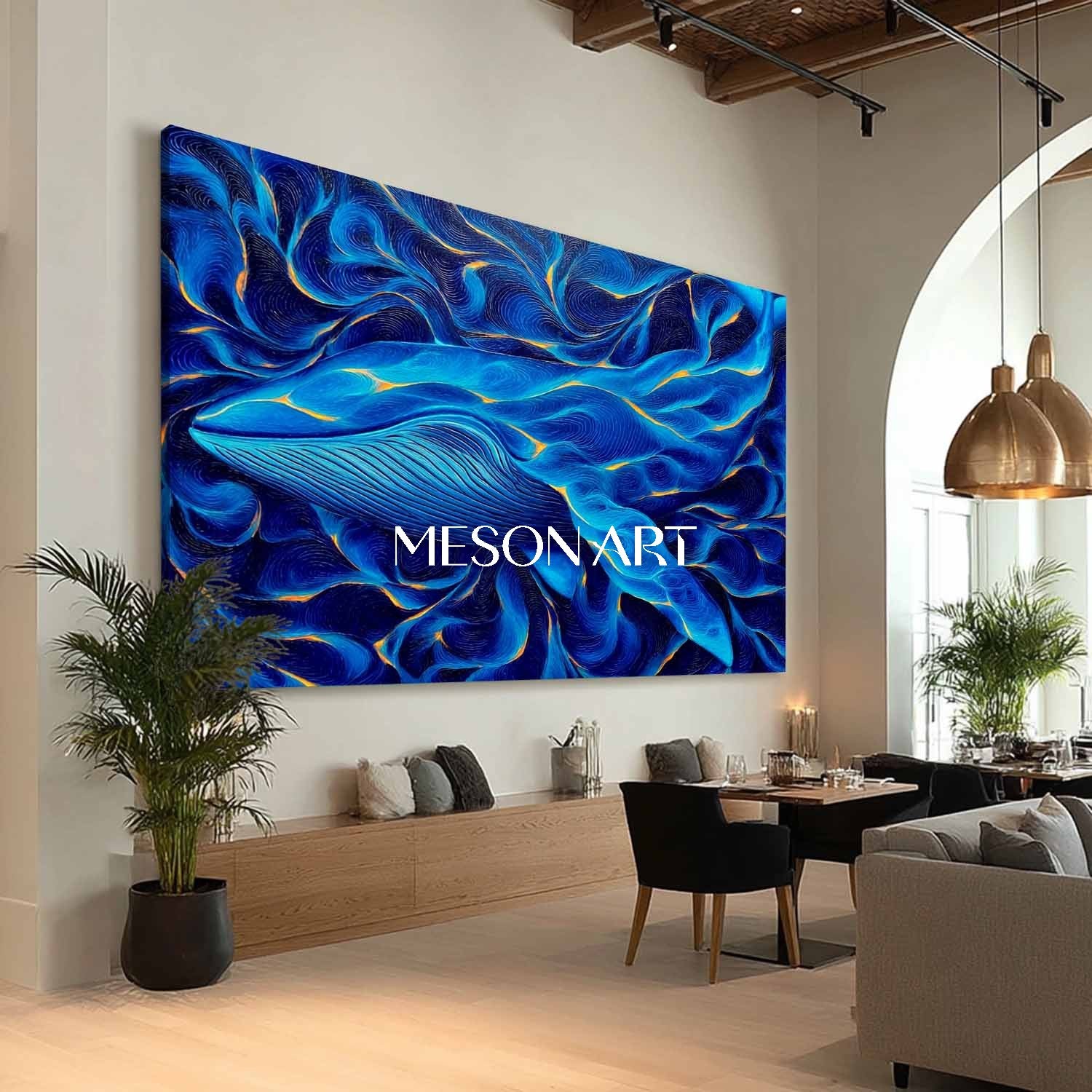 Blue Whale Ocean Canvas Abstract Energy Painting Large Wall Art Decor