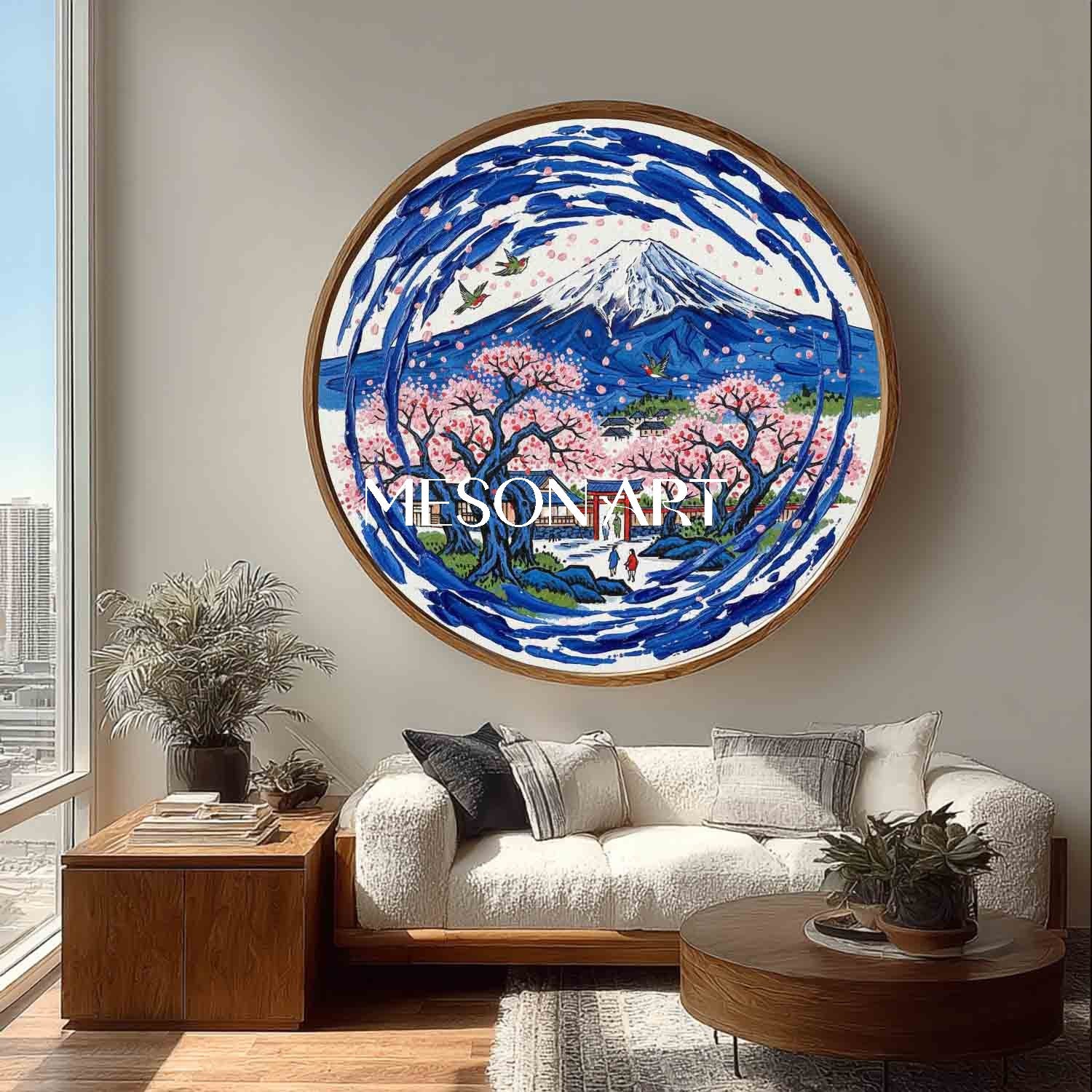 Mount Fuji Scenery Painting Pink Sakura Cherry Blossoms Oil Painting