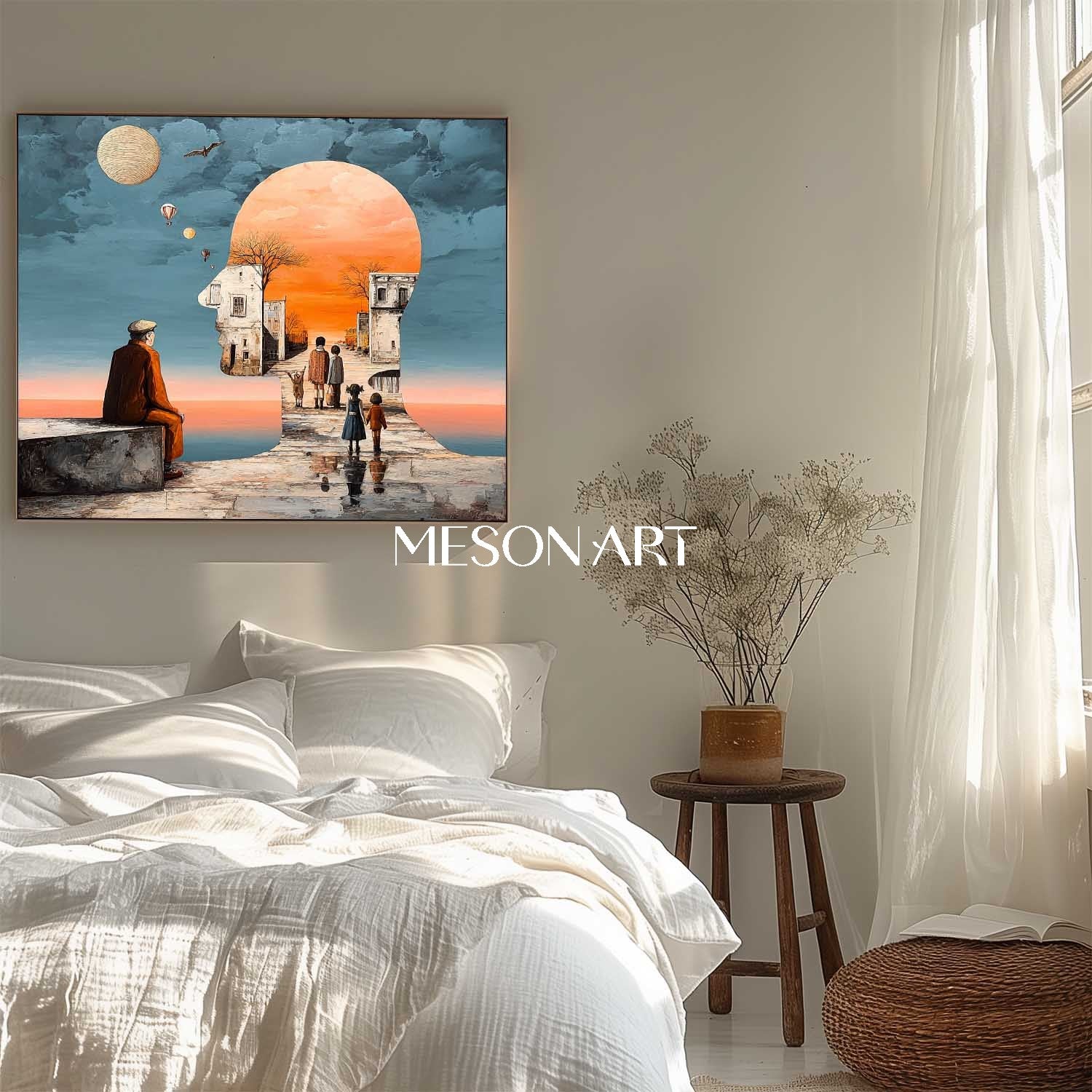 Orange Surrealist Art Memory Headscape Oil Painting Oversized Bedroom