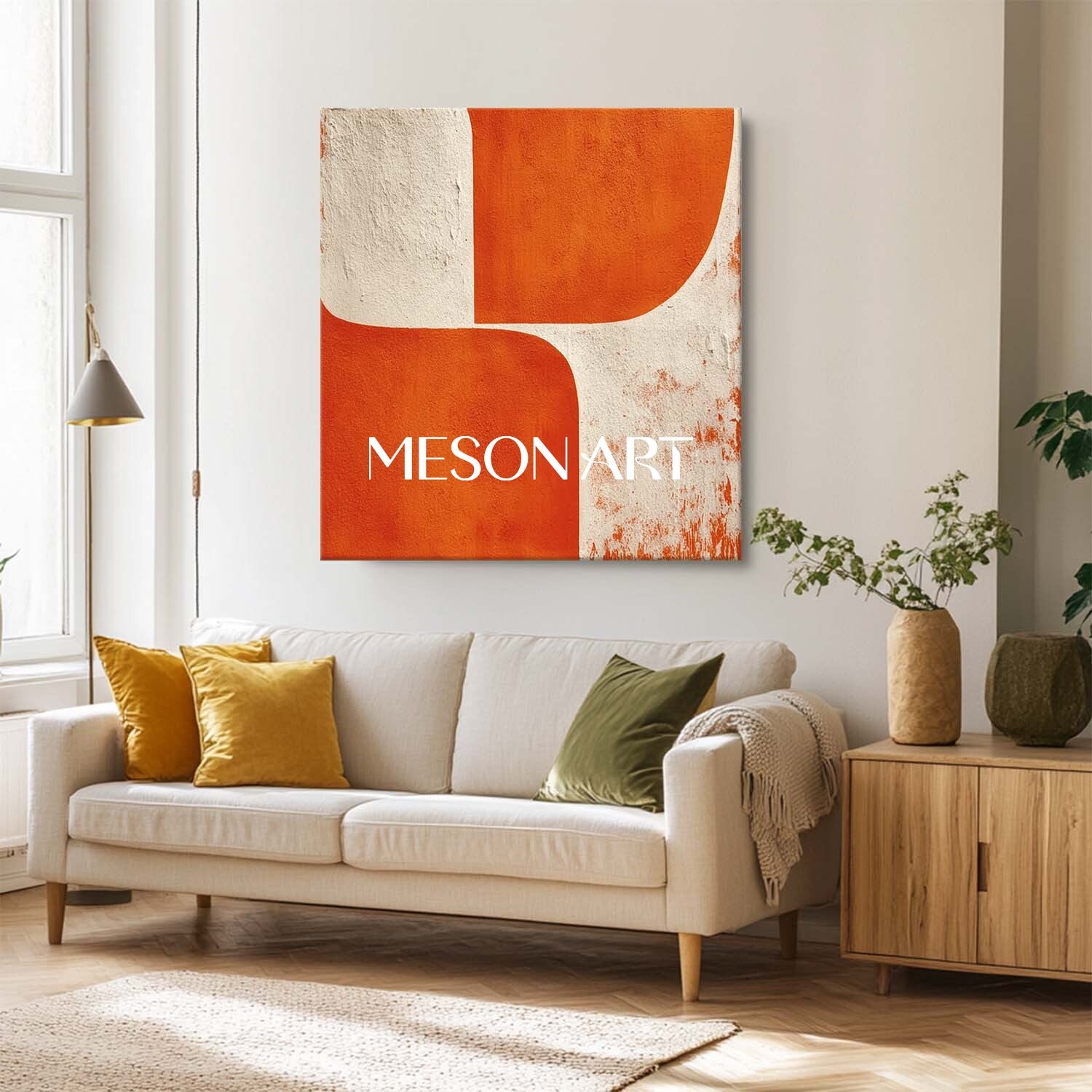 Neutral and Orange Abstract Canvas Contemporary Minimalist Modern Wall Art