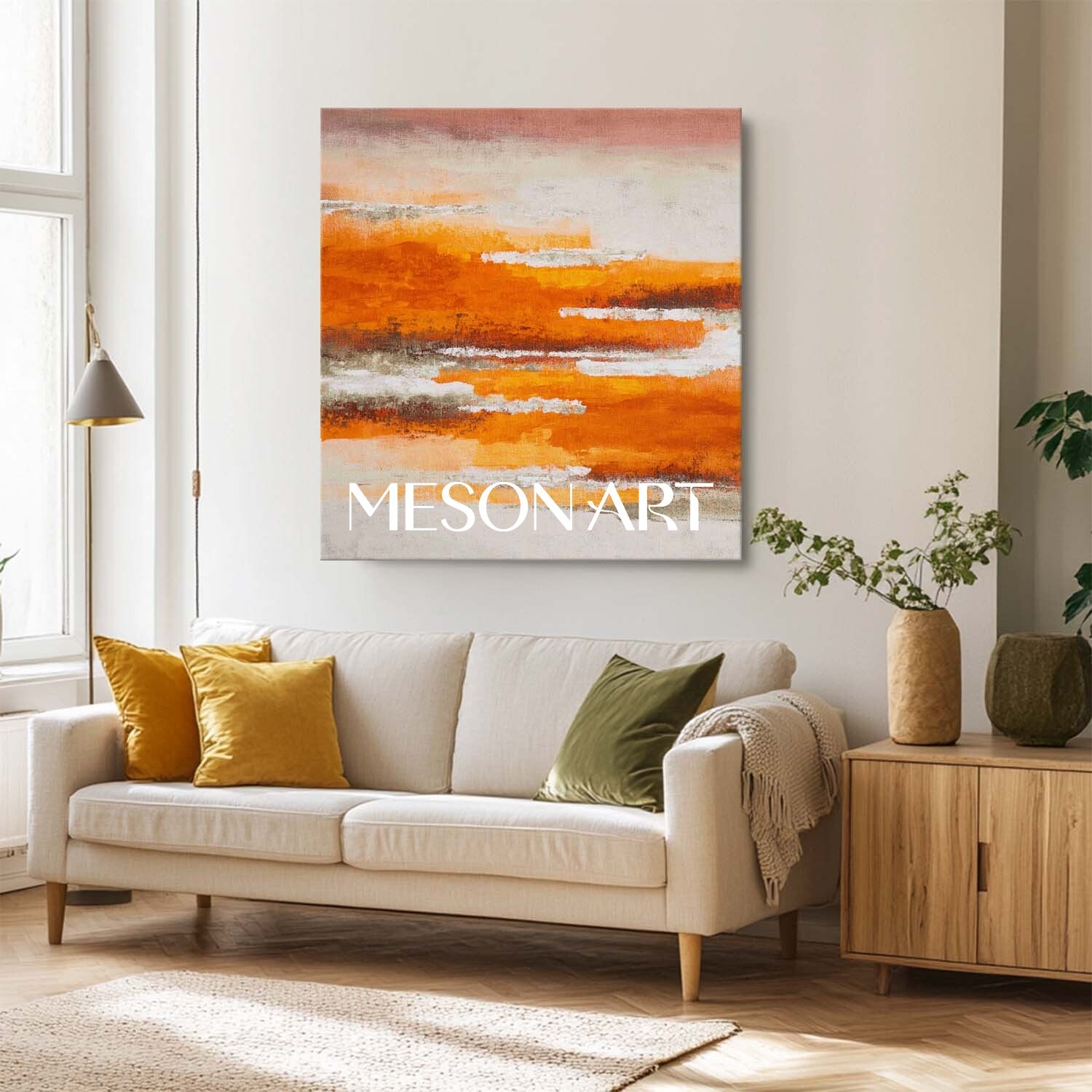 Textured Landscape Canvas Minimalist Abstract Fall Wall Art Orange Wall Decor