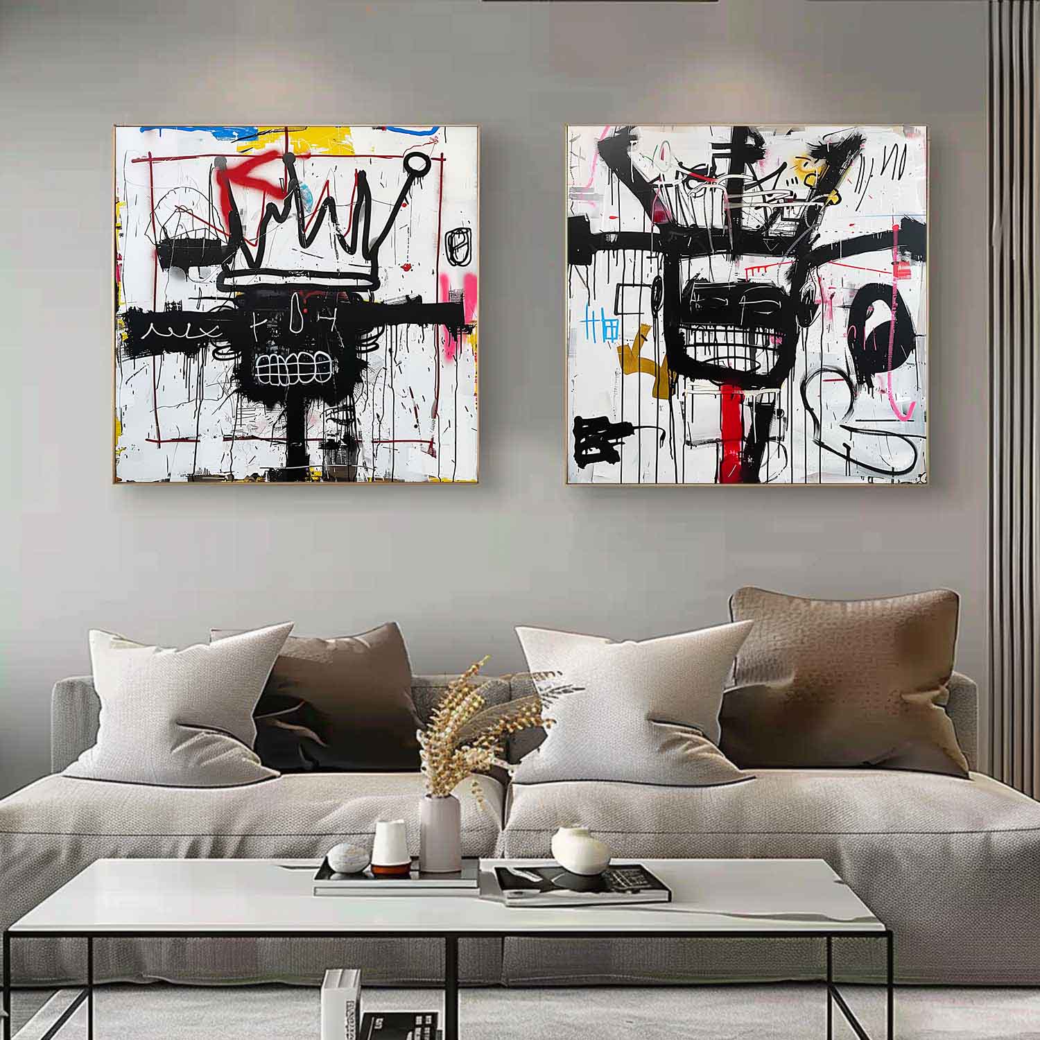 Basquiat Abstract Art 2 Piece Set for Sale Basquiat Crown Abstract Wall Painting