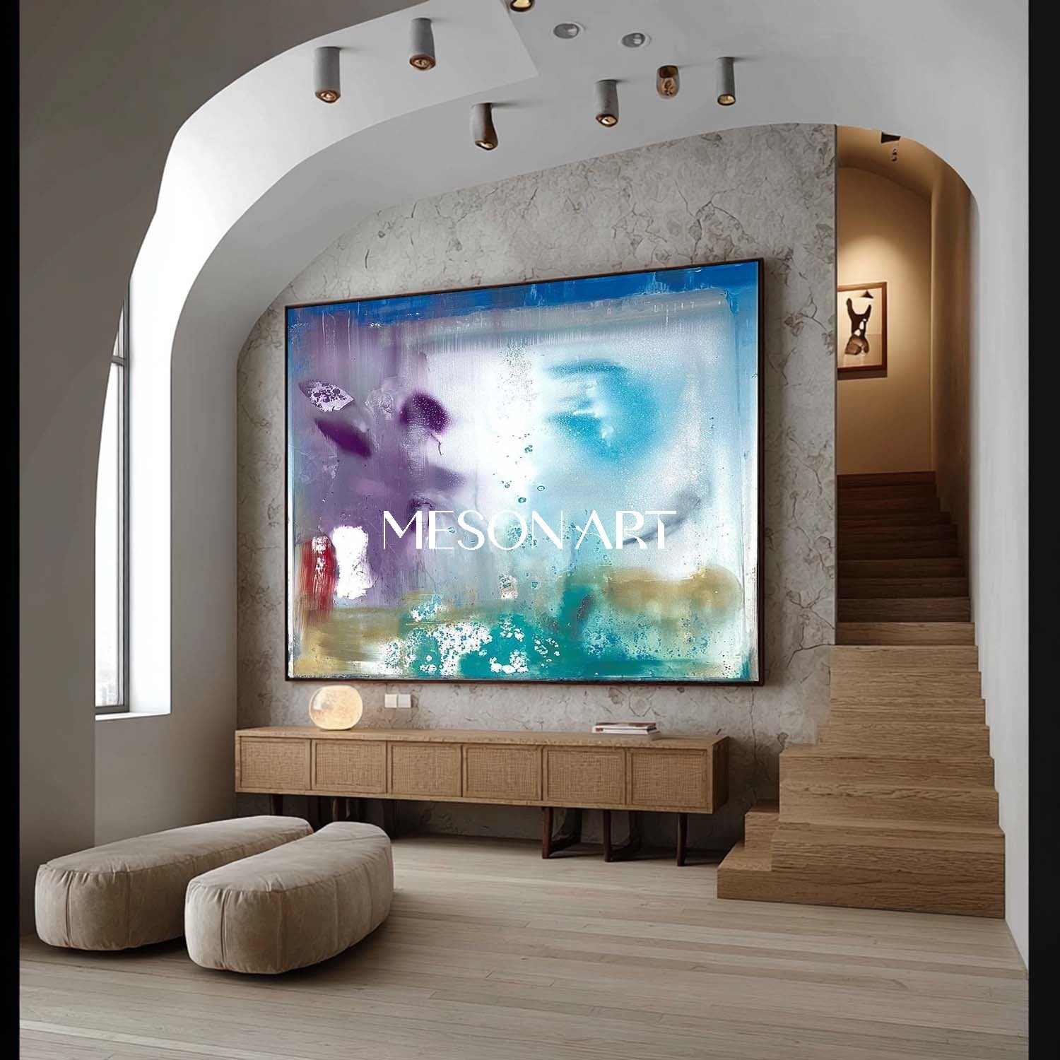 Light Blue Abstract Wall Art for Entryway Modern Canvas Art Wall Decor