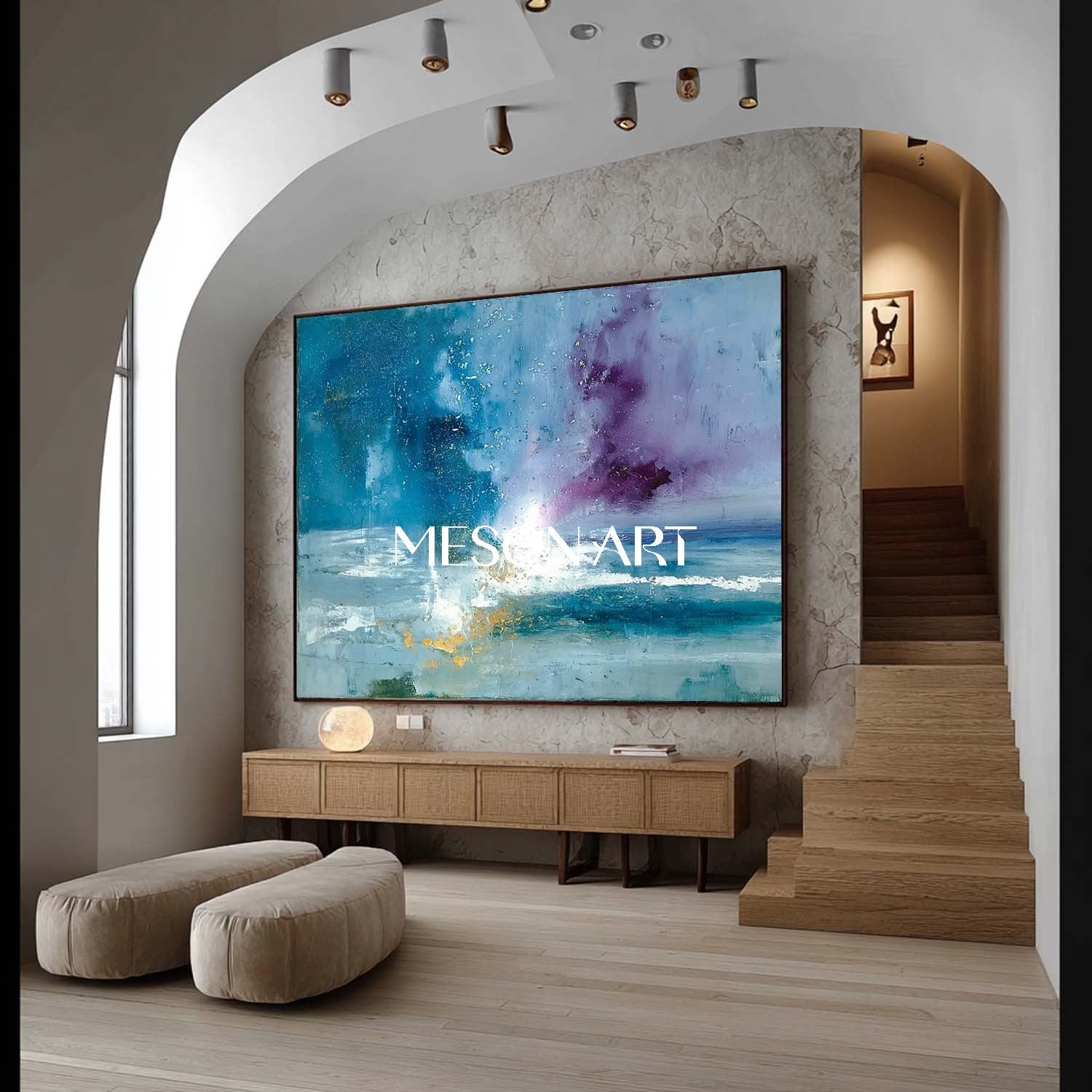 Large Living Room Blue Abstract Wall Art Decor Blue Abstract Oil Painting