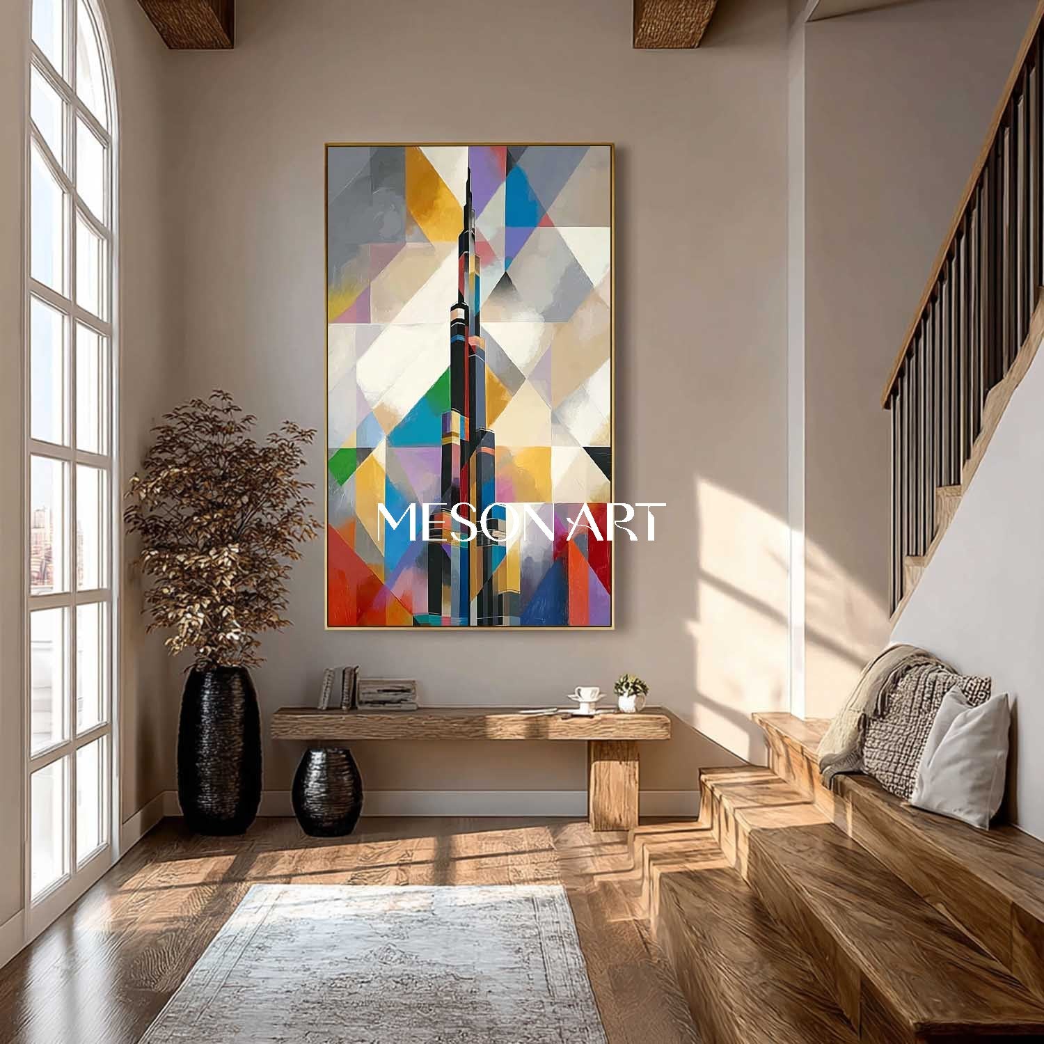 Colorful Geometric Abstract Cityscape Painting Modern Architecture Art