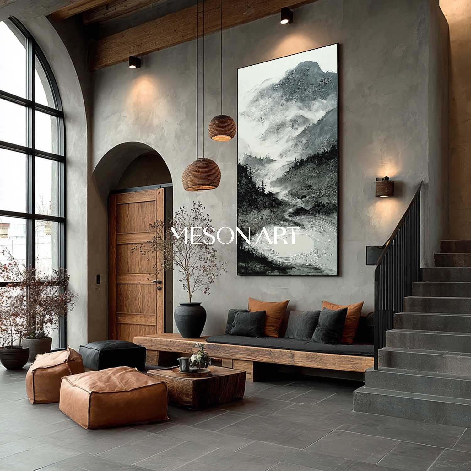 Large Vertical Landscape Painting Abstract Minimalist Mountain Canvas