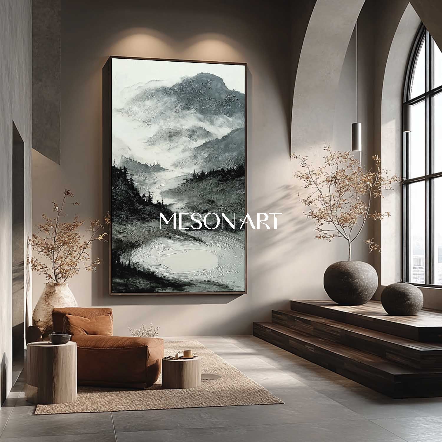 Large Vertical Landscape Painting Abstract Minimalist Mountain Canvas