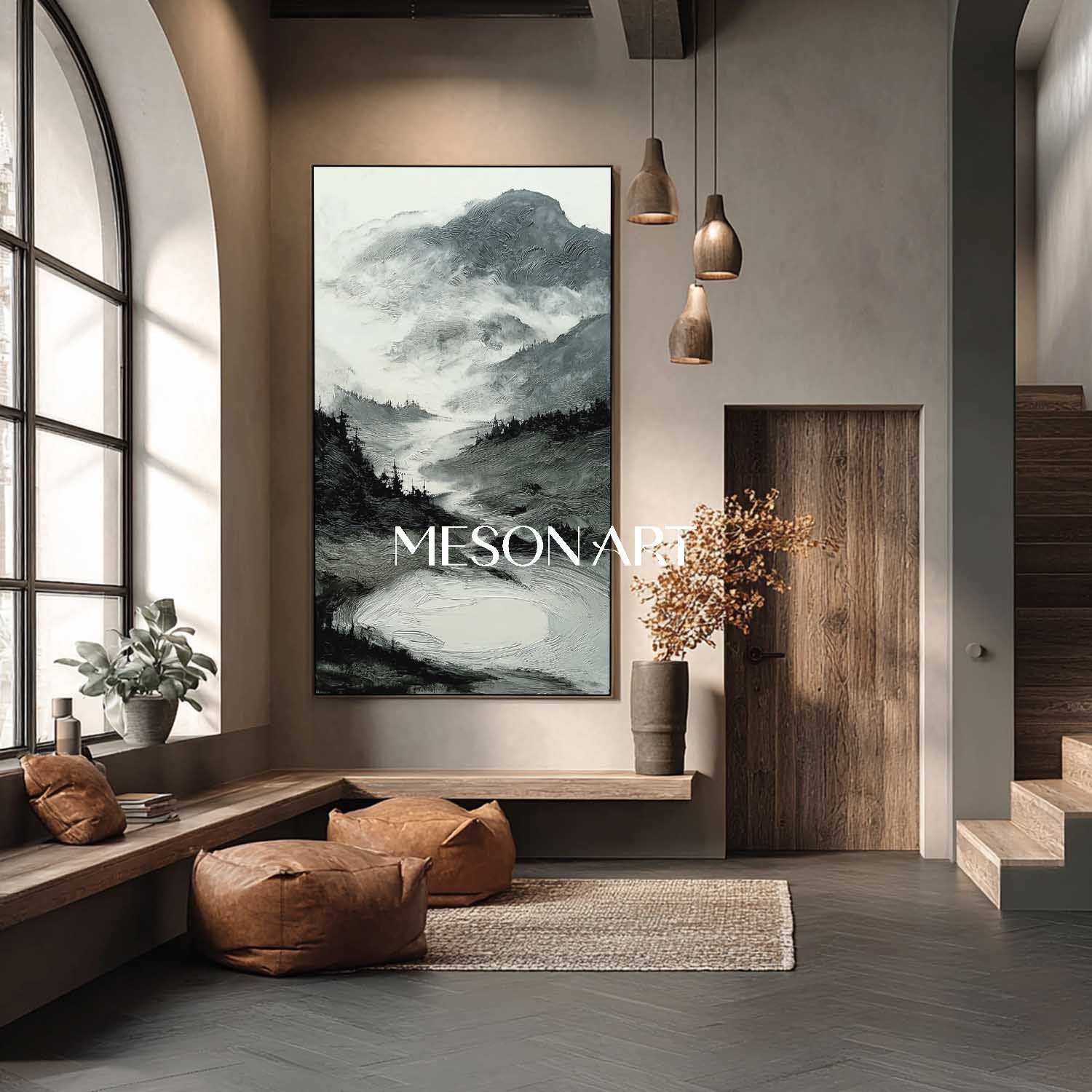 Large Vertical Landscape Painting Abstract Minimalist Mountain Canvas