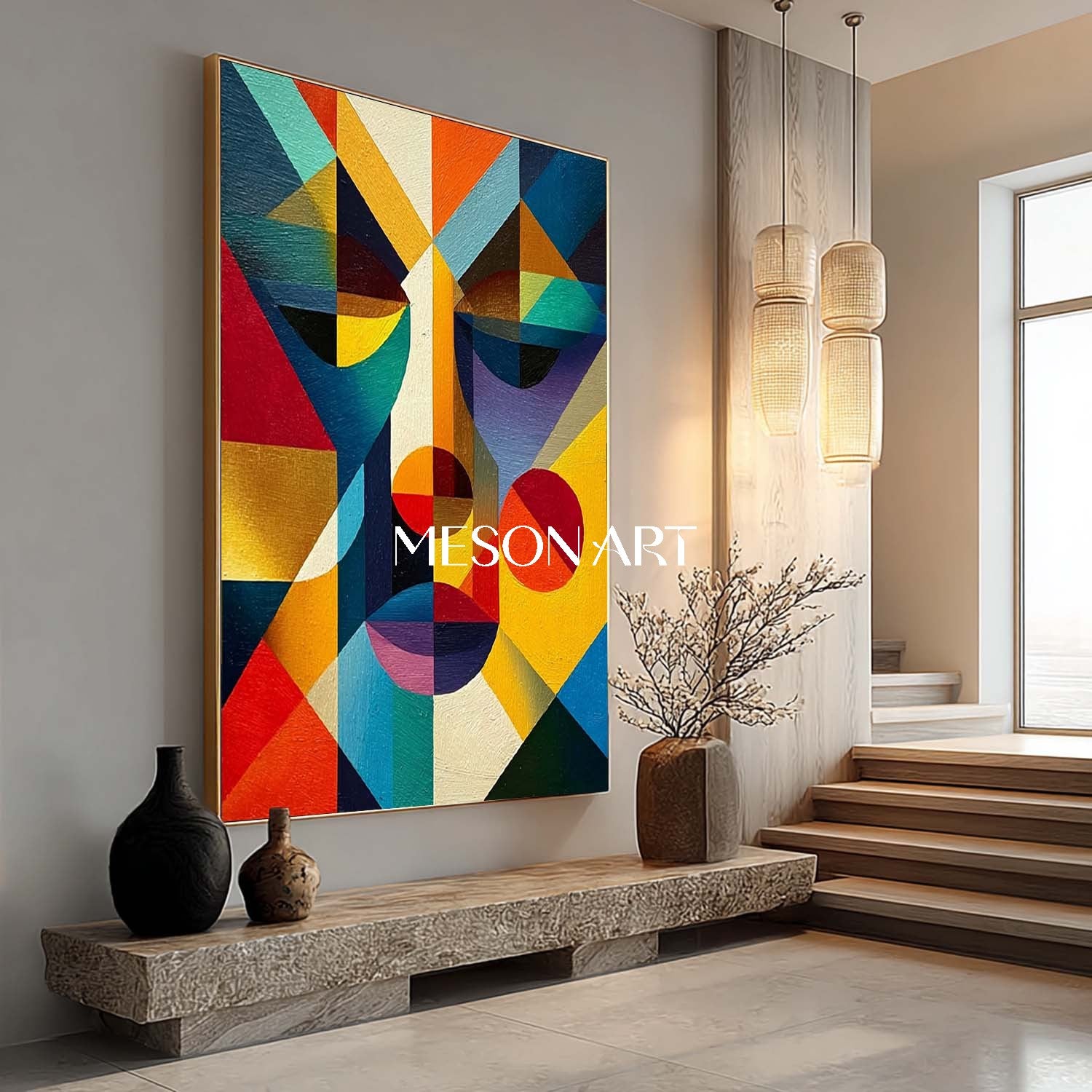 Cubist Portrait Painting Modern Colorful Geometric Abstract Art Canvas