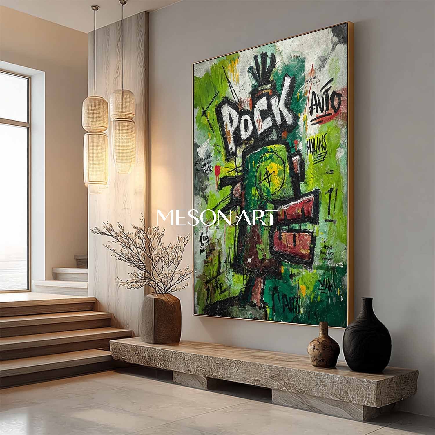 Abstract Graffiti Expressionist Painting Basquiat Inspired Wall Art