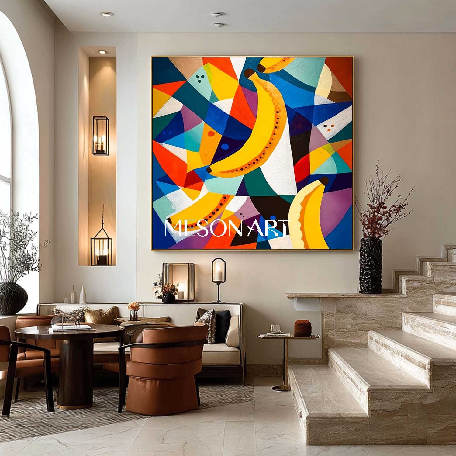 Modern Abstract Banana Painting Colorful Geometric Canvas Art Kitchen