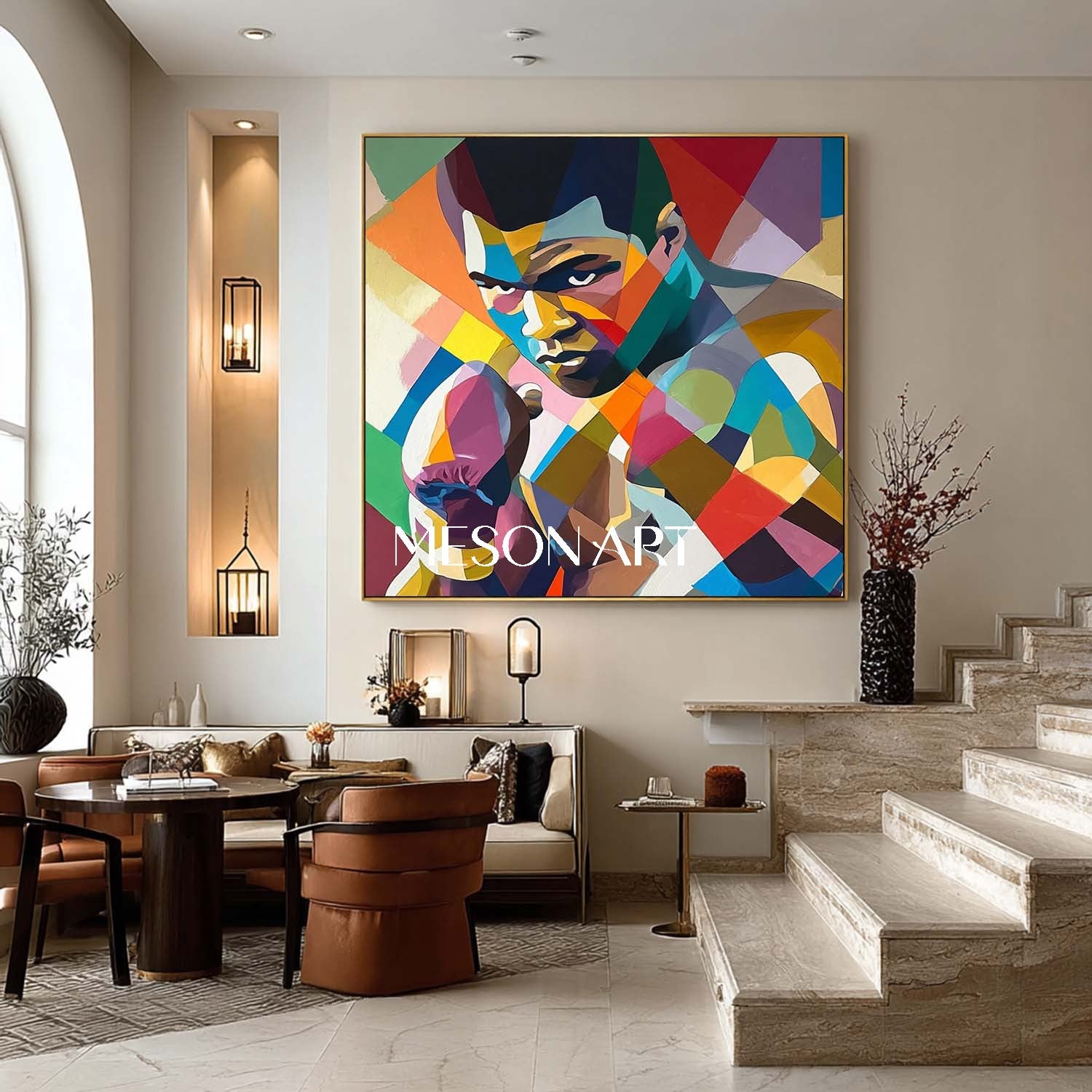 Colorful Cubist Sports Art Boxer Geometric Wall Art Abstract Painting