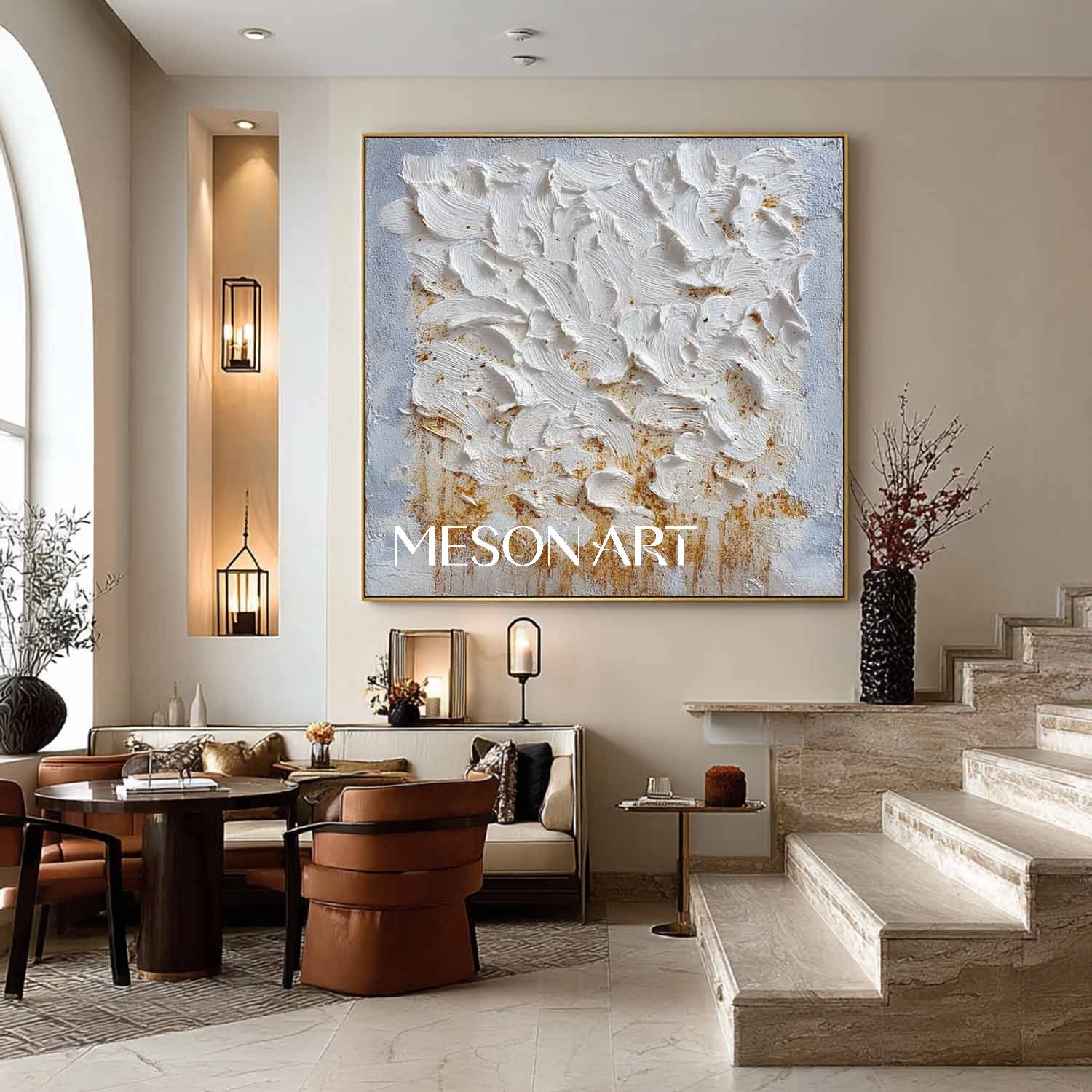 Handmade Square Modern Plaster Abstract Art Textured Canvas Bathroom