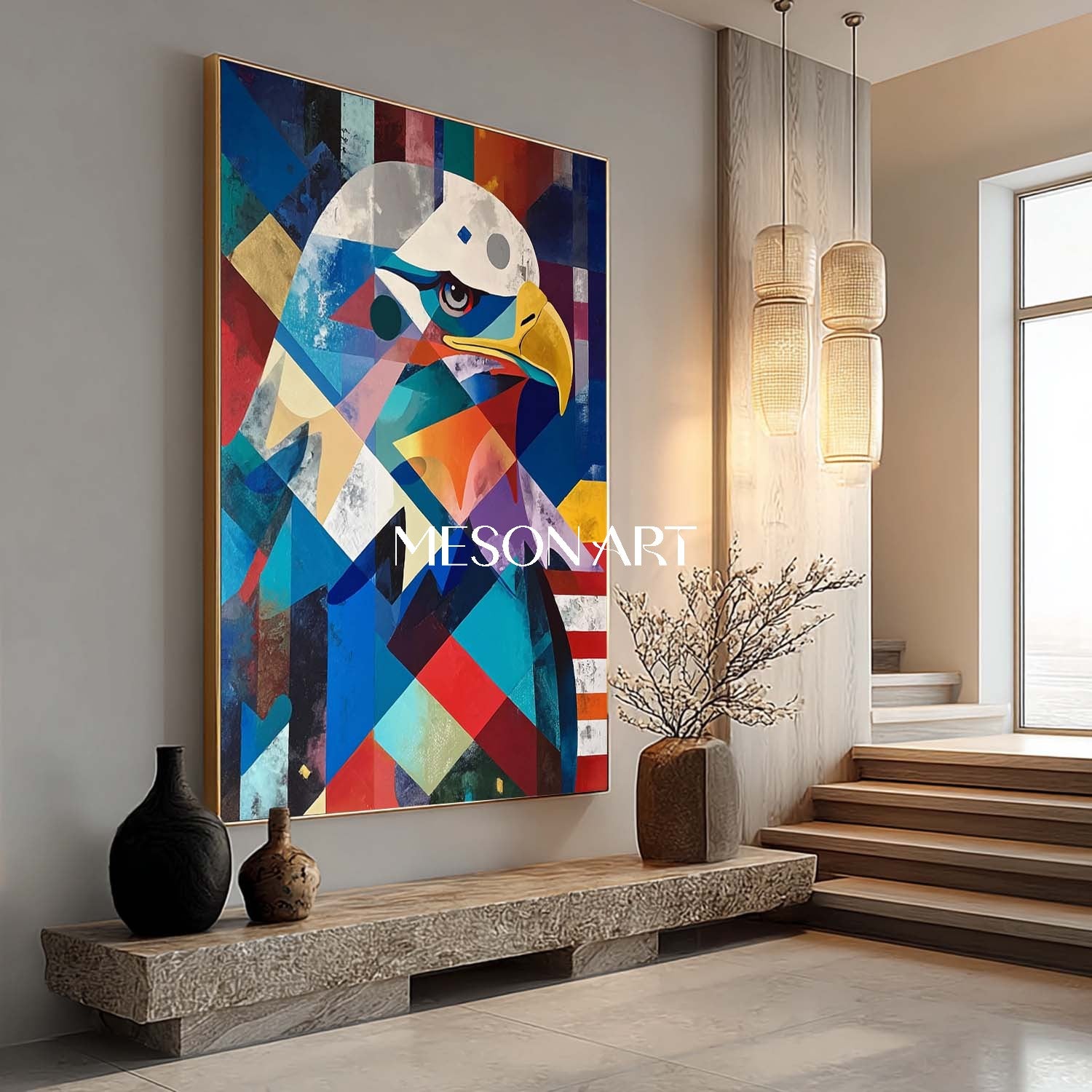 Large American Eagle Canvas Original Geometric Contemporary Wall Art