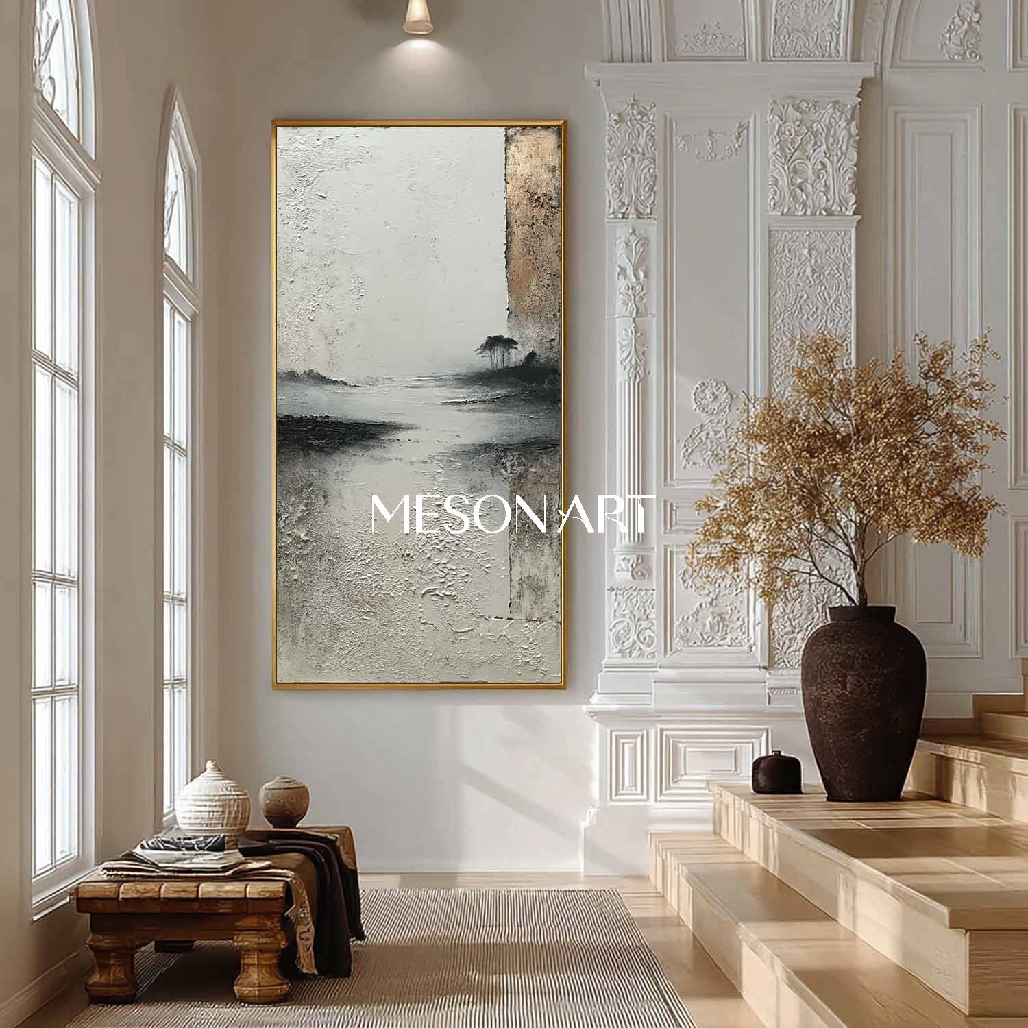 3D Large Gray Minimalist Painting Gray Abstract Canvas Art Wall Decor