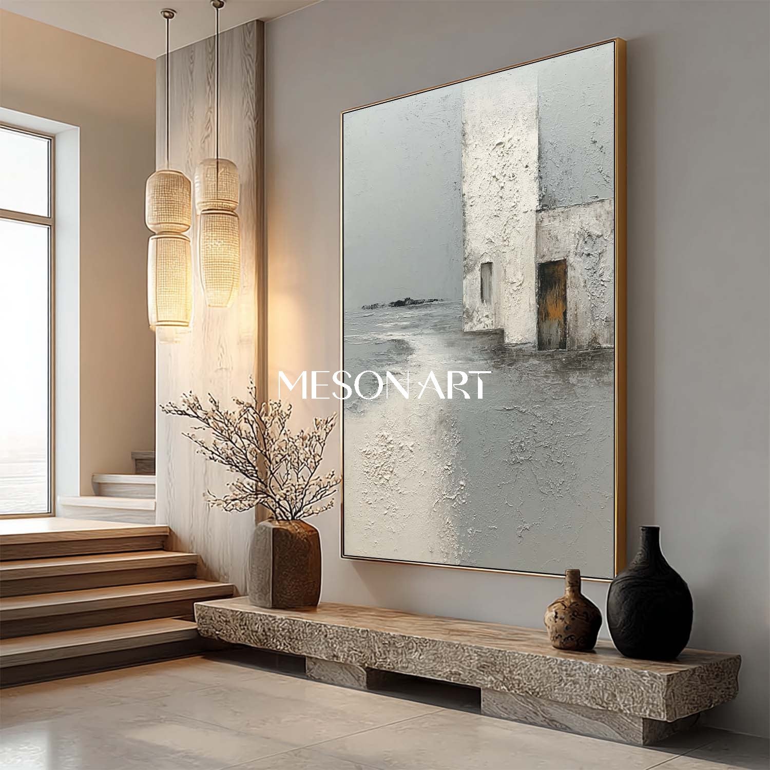 Original Wabi-Sabi Textured Gray Wall Art Vertical Abstract Painting