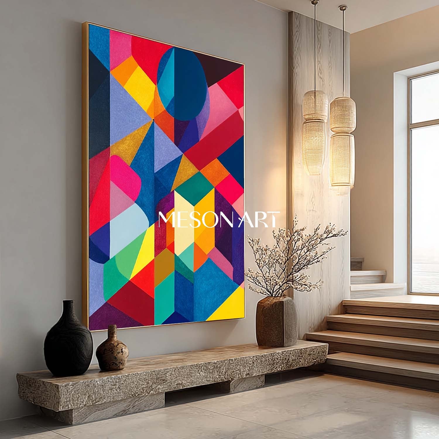 Bold Geometric Abstract Painting Modern Colorful Art Canvas Bathroom