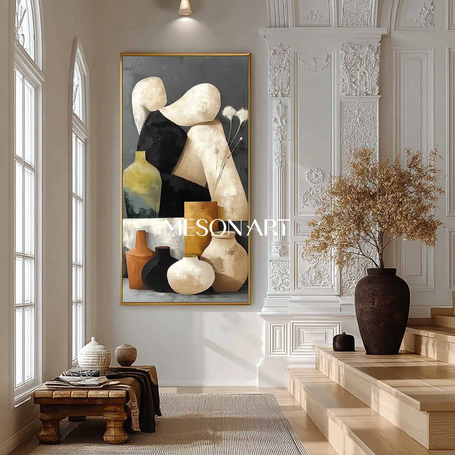 Large Vase Painting Abstract Canvas Textured Neutral Pottery Wall Art