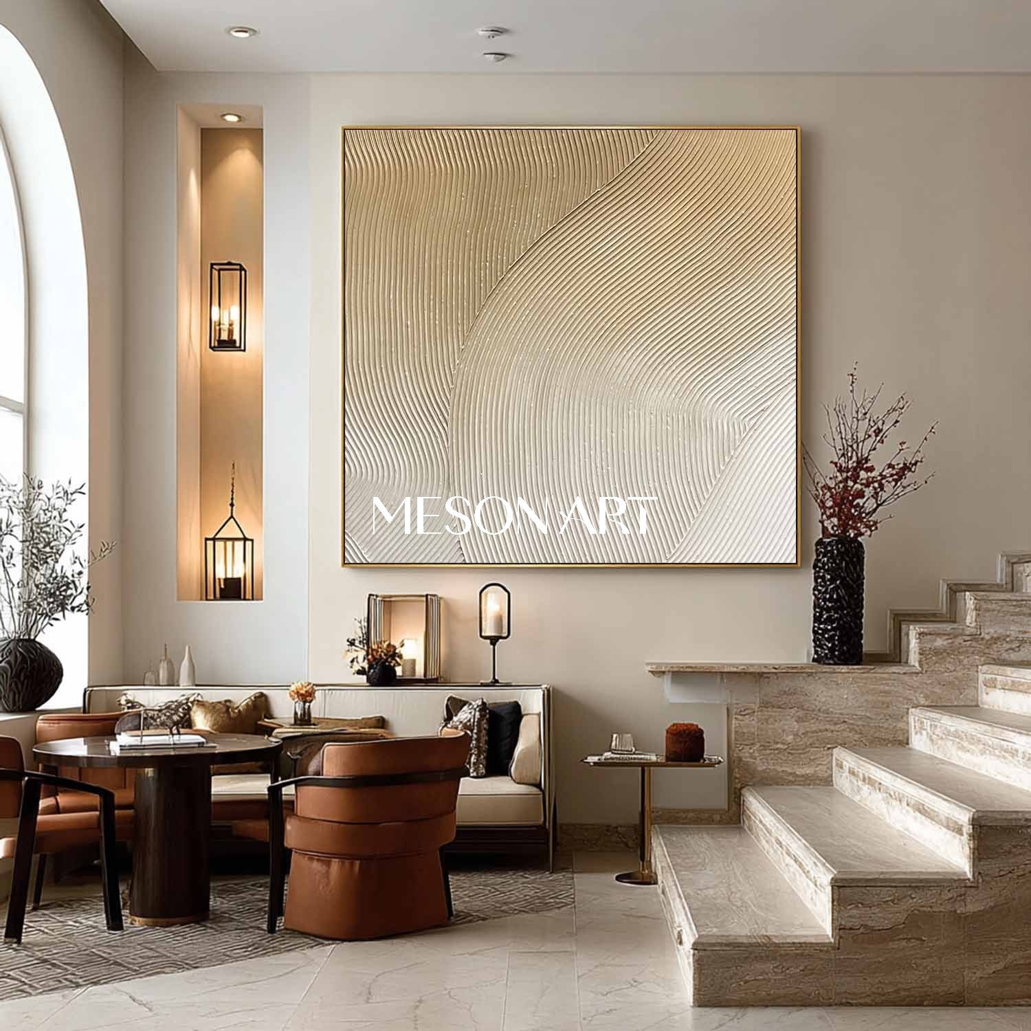 Champagne Gold Abstract Textured Wall Art Modern Plaster Relief Canvas