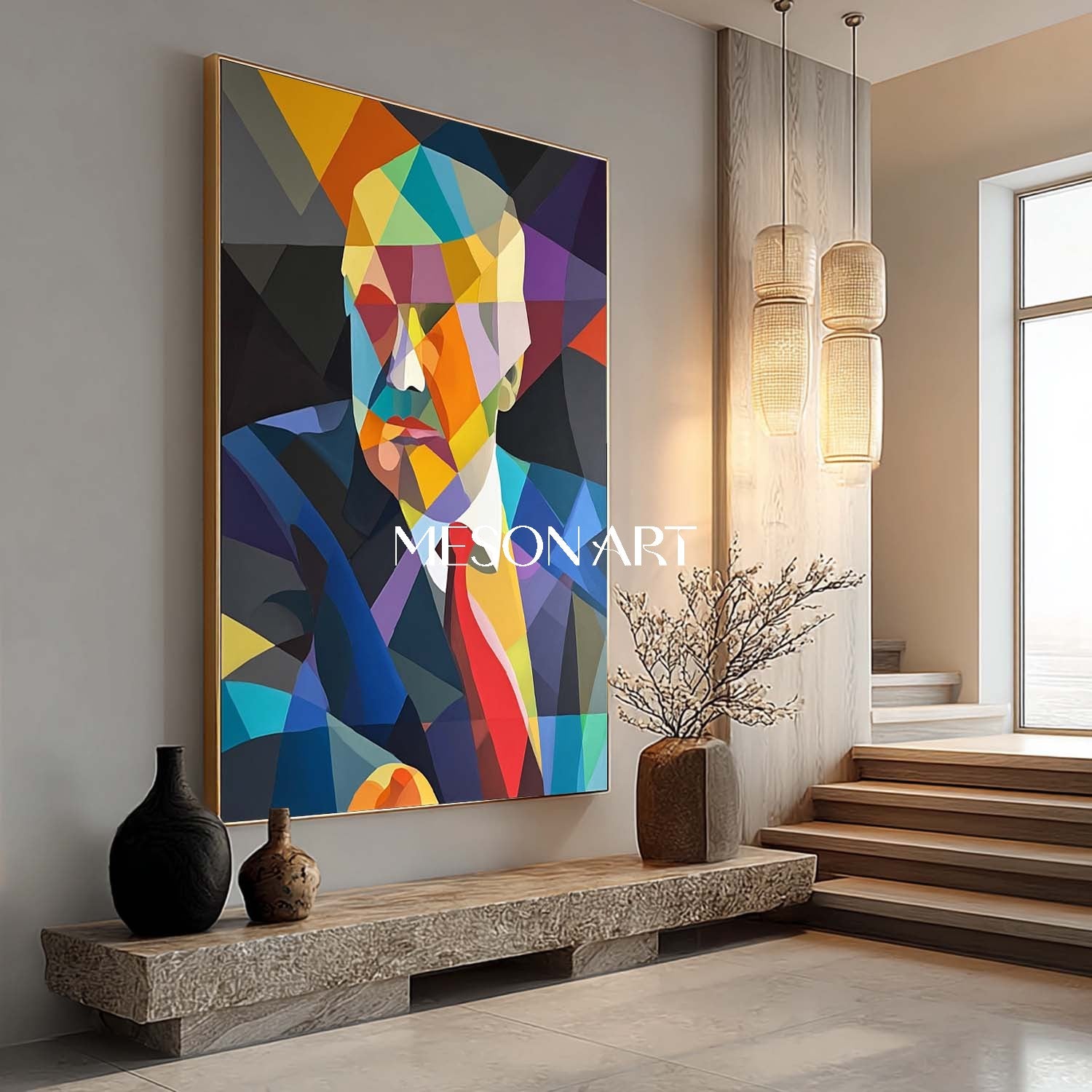 Cubist Pop Art Portrait Painting Contemporary Color Block Artwork
