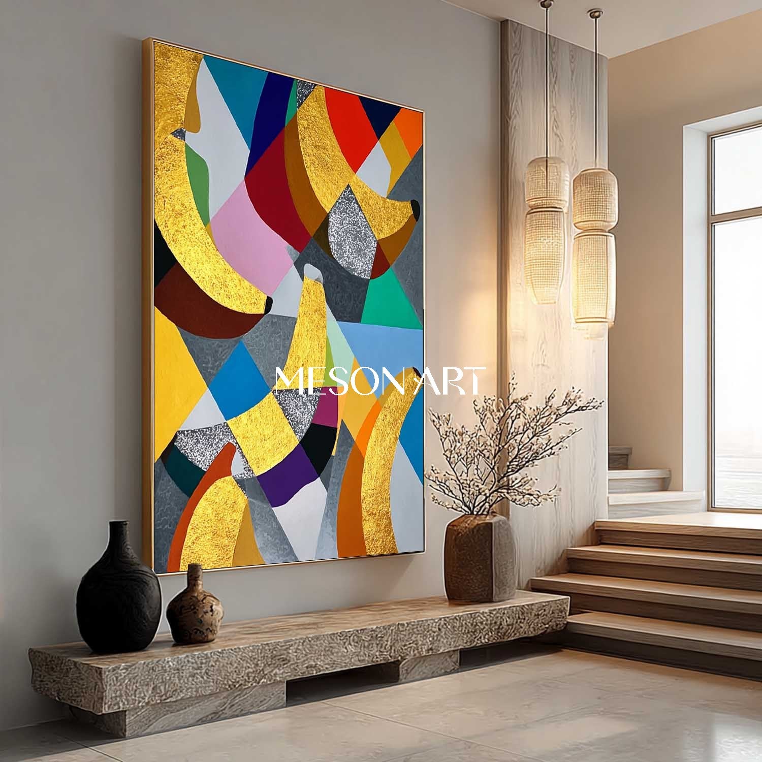 Geometric Gold Banana Pop Art Abstract Oil Painting Modern Wall Decor