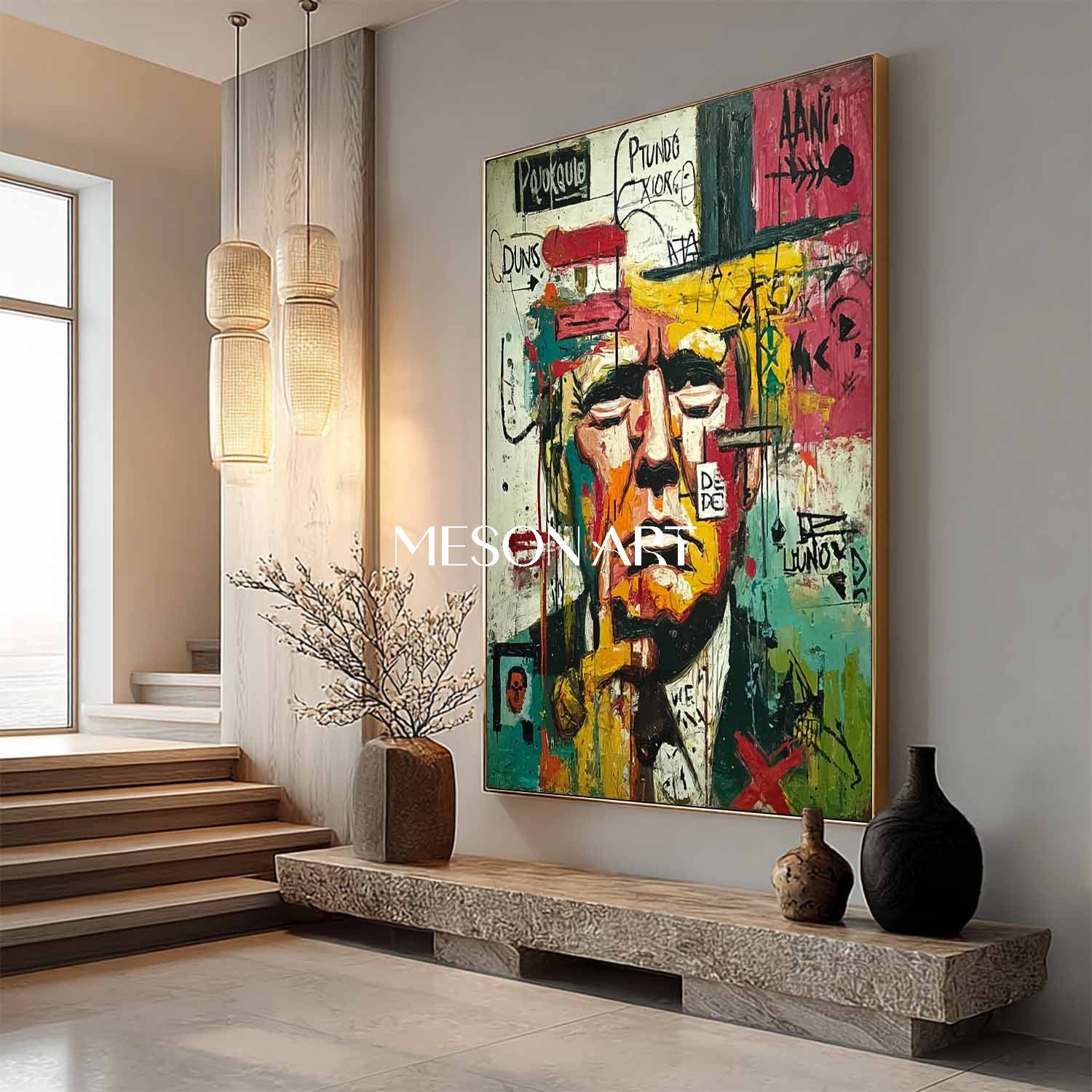 Contemporary Graffiti Portrait Painting Bold Color Expressionist Style