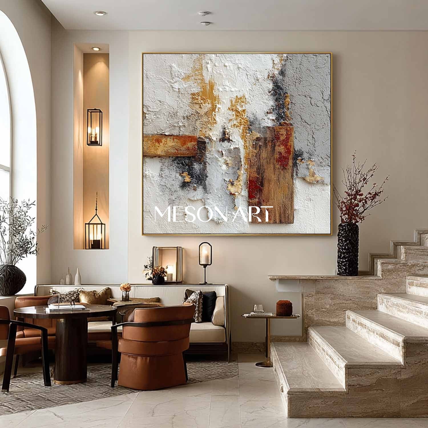Modern Plaster Texture Square Abstract Painting Wall Art Entryway