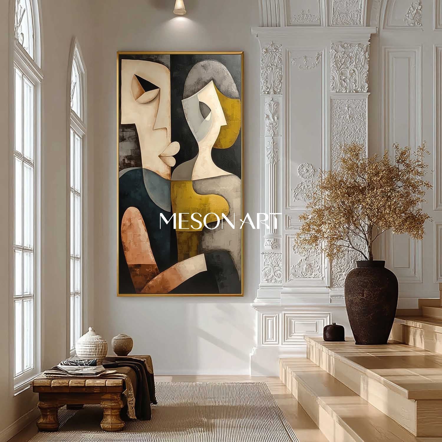 Large Dramatic Cubism Abstract Couple Oil Painting Wall Art Entryway