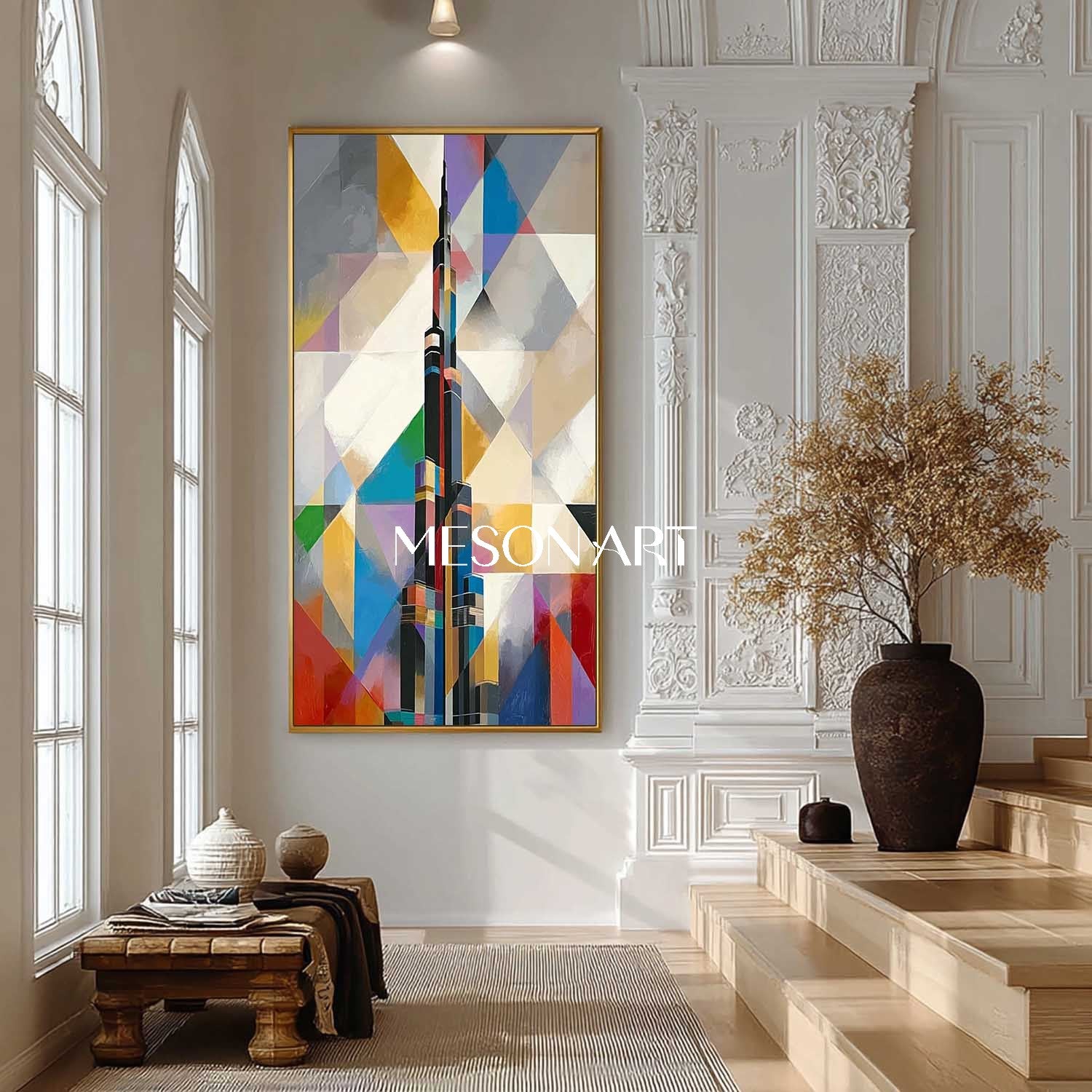 Colorful Geometric Abstract Cityscape Painting Modern Architecture Art