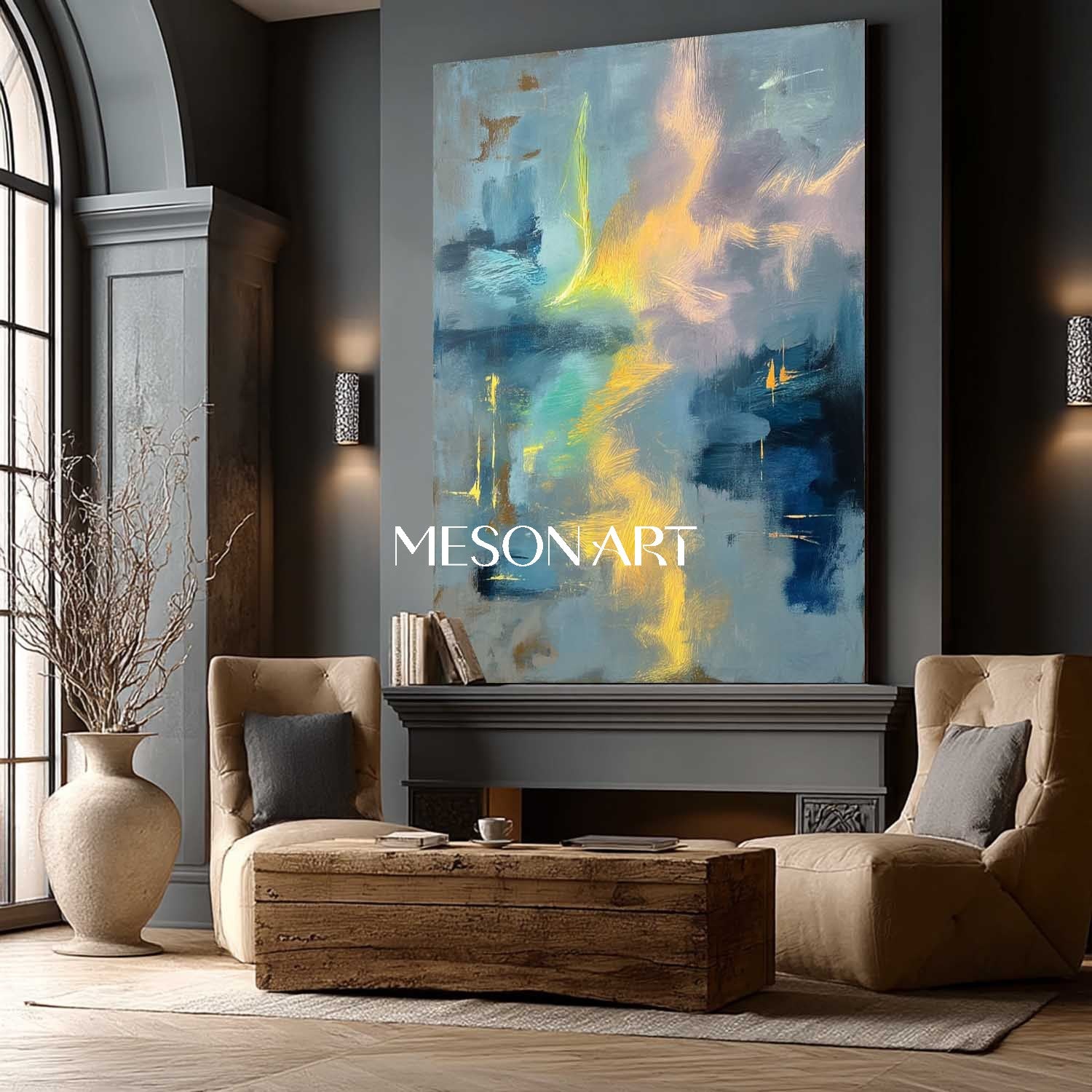 Dreamy Blue Abstract Art Handmade Painting Rich Texture Living Room