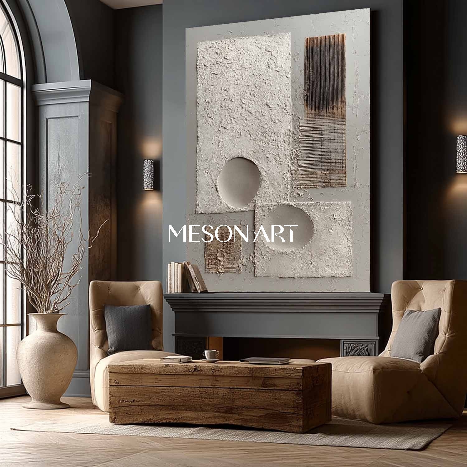 Wabi-Sabi Minimalist Geometric Painting Textured Canvas Art Hallway