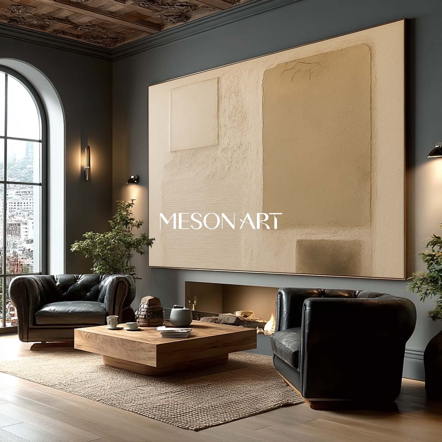 Large Horizontal Hand Painted Textured Canvas Wabi-Sabi Framed Art