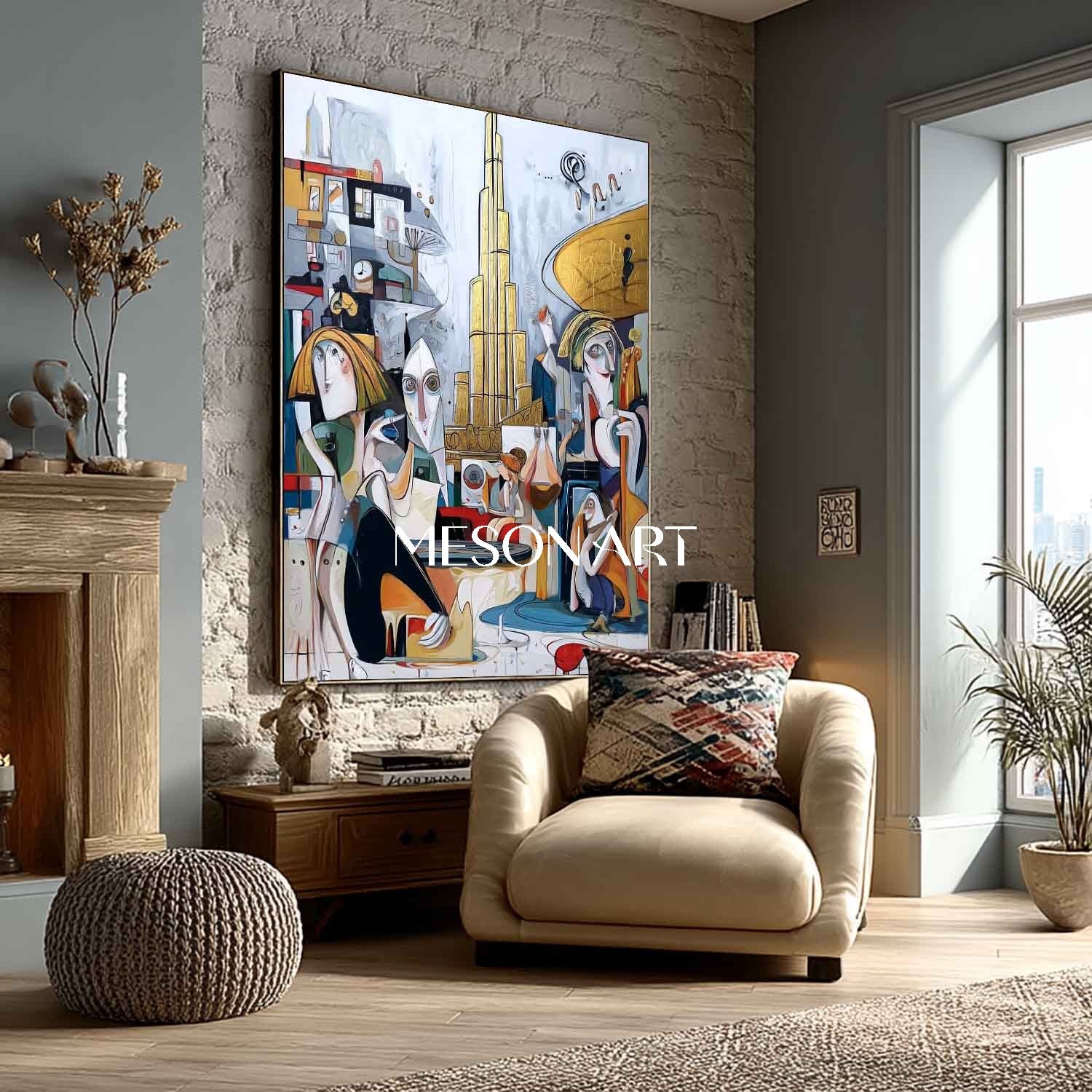 Colorful Cubism Figurative Abstract Painting Large Canvas Coffee Shop