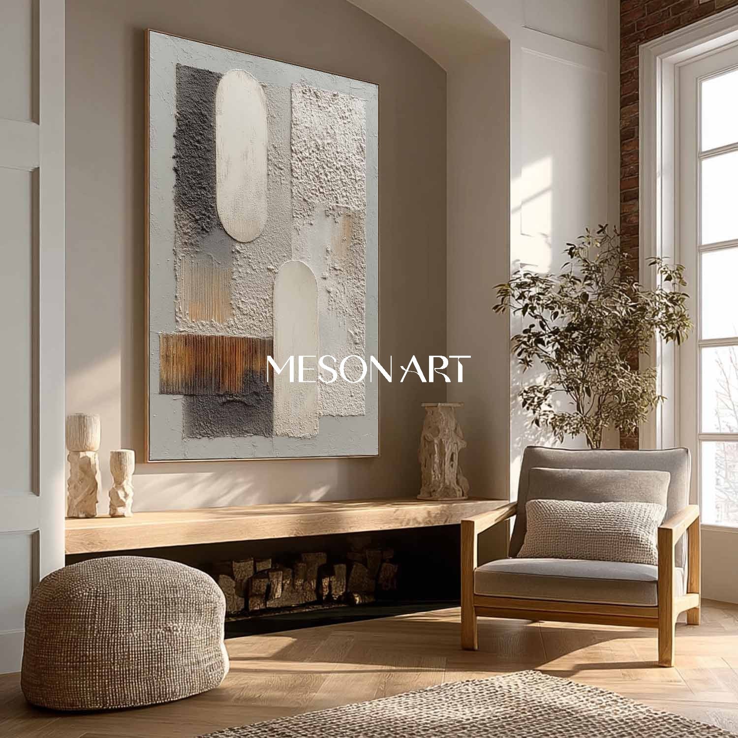 Large Contemporary Wabi-Sabi Original Textured Canvas Bedroom On Sale
