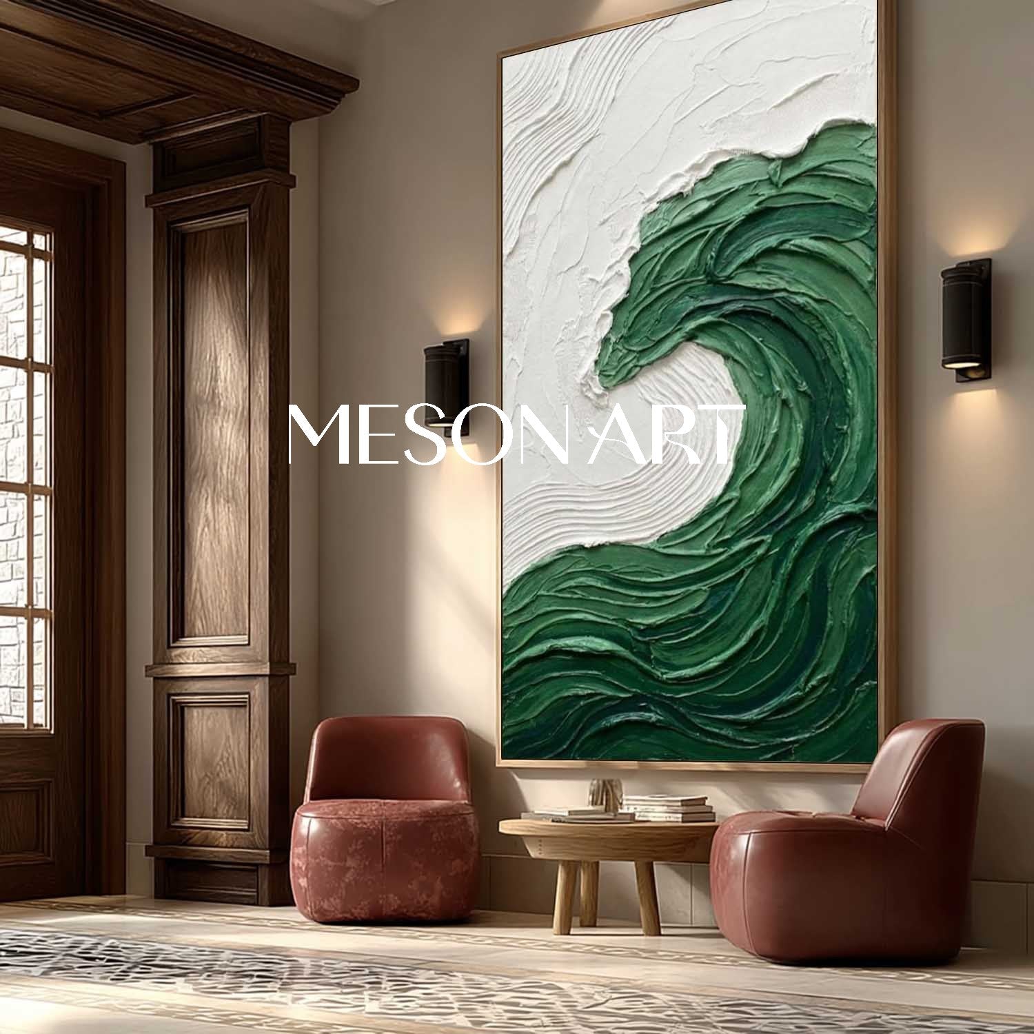 Large 3D Green Sea Entryway Wall Decoration Art Abstract Beach Texture Painting
