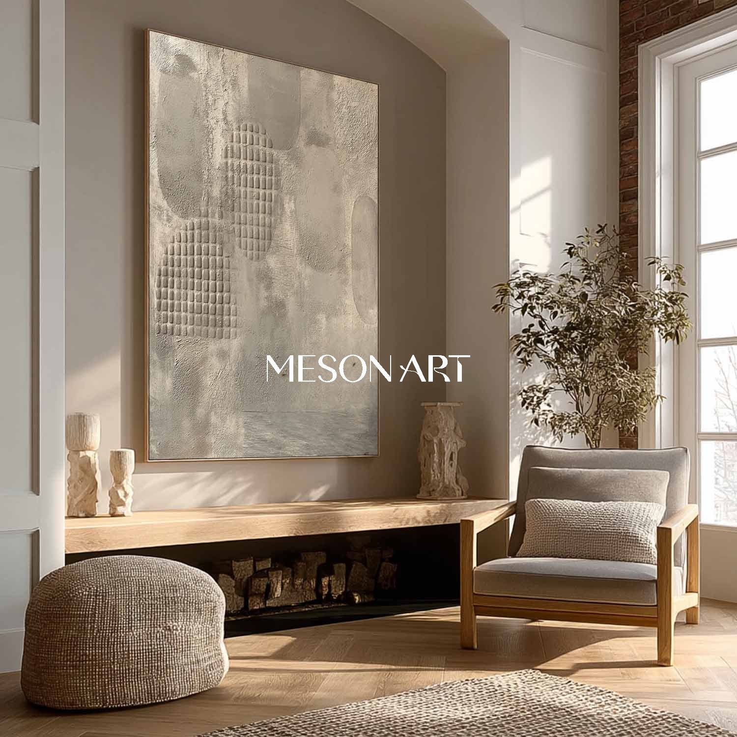 Beige Wabi-Sabi Textured Minimalist Abstract Modern Framed Wall Art