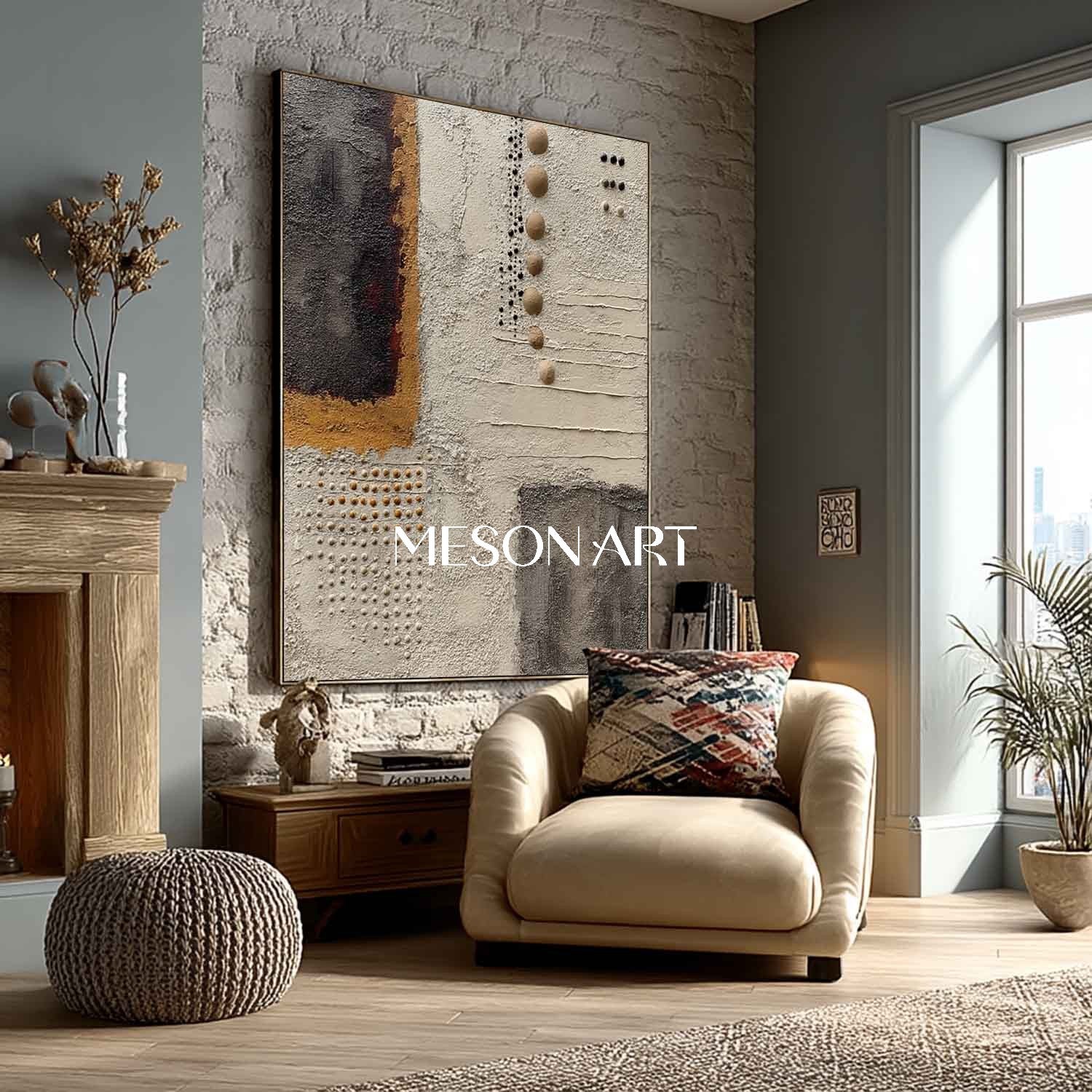 Handmade Modern Wabi-Sabi Art Heavy Impasto Neutral Color Painting