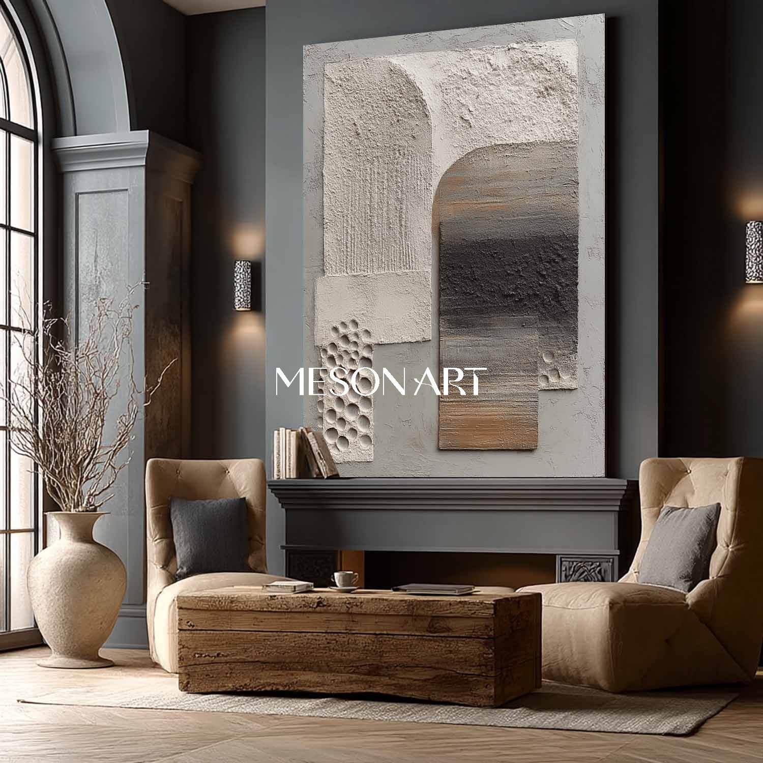 Original Wabi-Sabi Heavy Textured Abstract Painting Neutral Wall Art