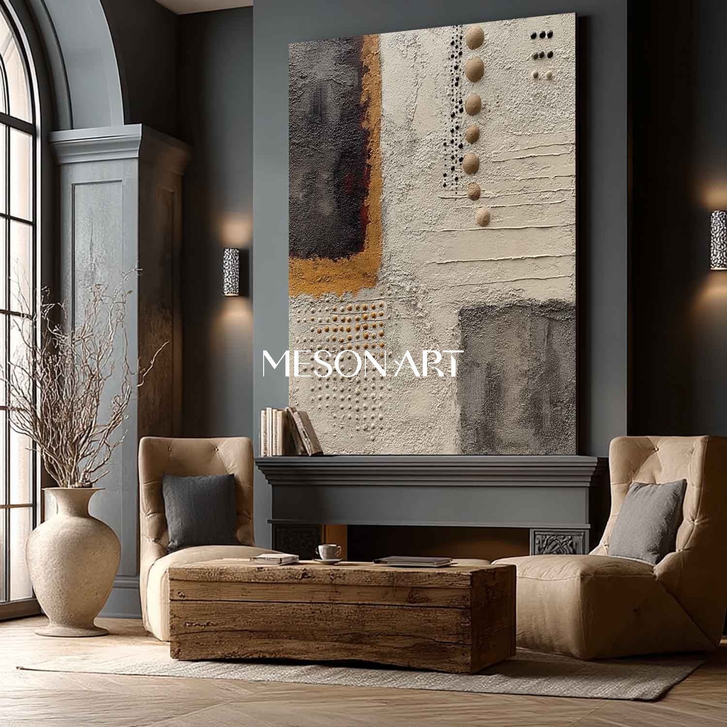 Handmade Modern Wabi-Sabi Art Heavy Impasto Neutral Color Painting