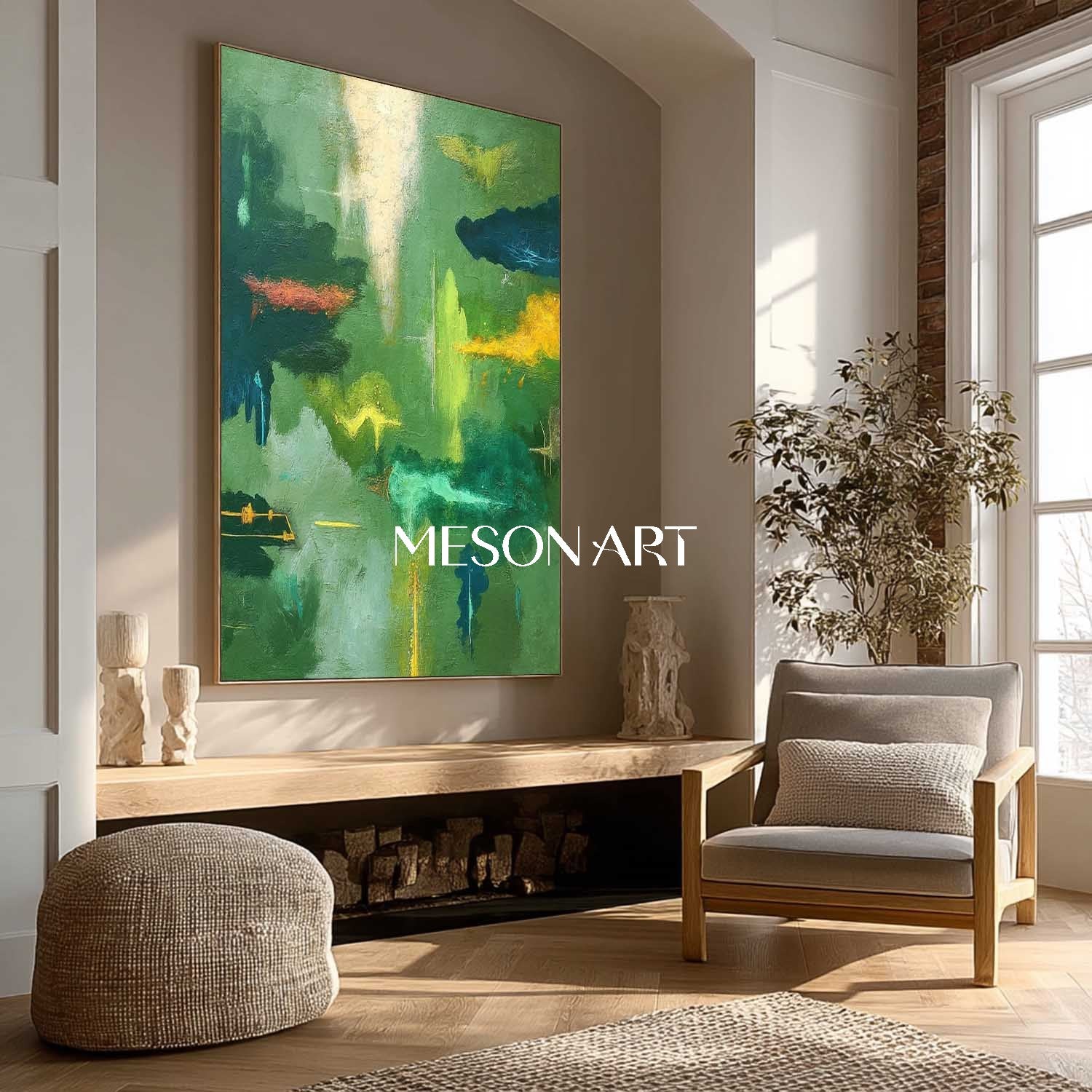 Vibrant Green Organic Abstract Painting Landscape Canvas Colorful Art