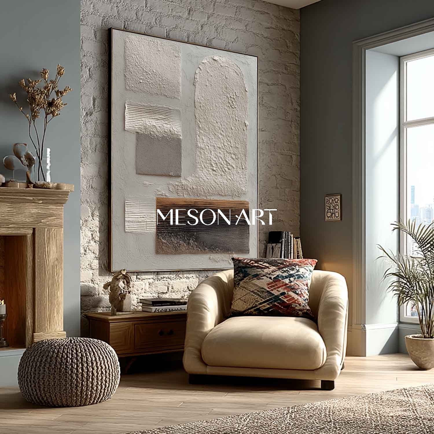 Contemporary Textured Wabi Sabi Canvas Neutral Gray Wall Art Entryway