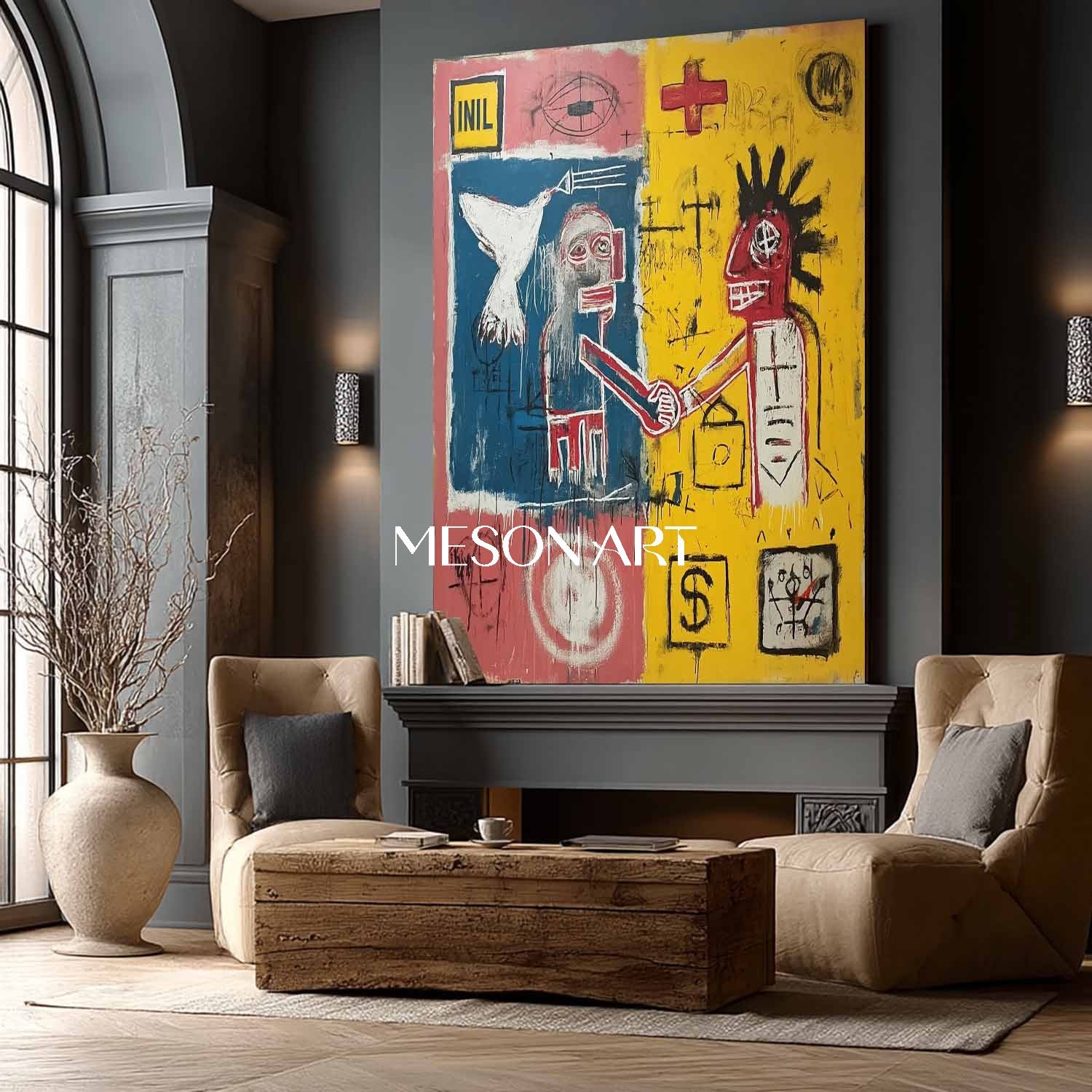 Original Neo Expressionist Art Canvas Bold Symbols Basquiat Inspired