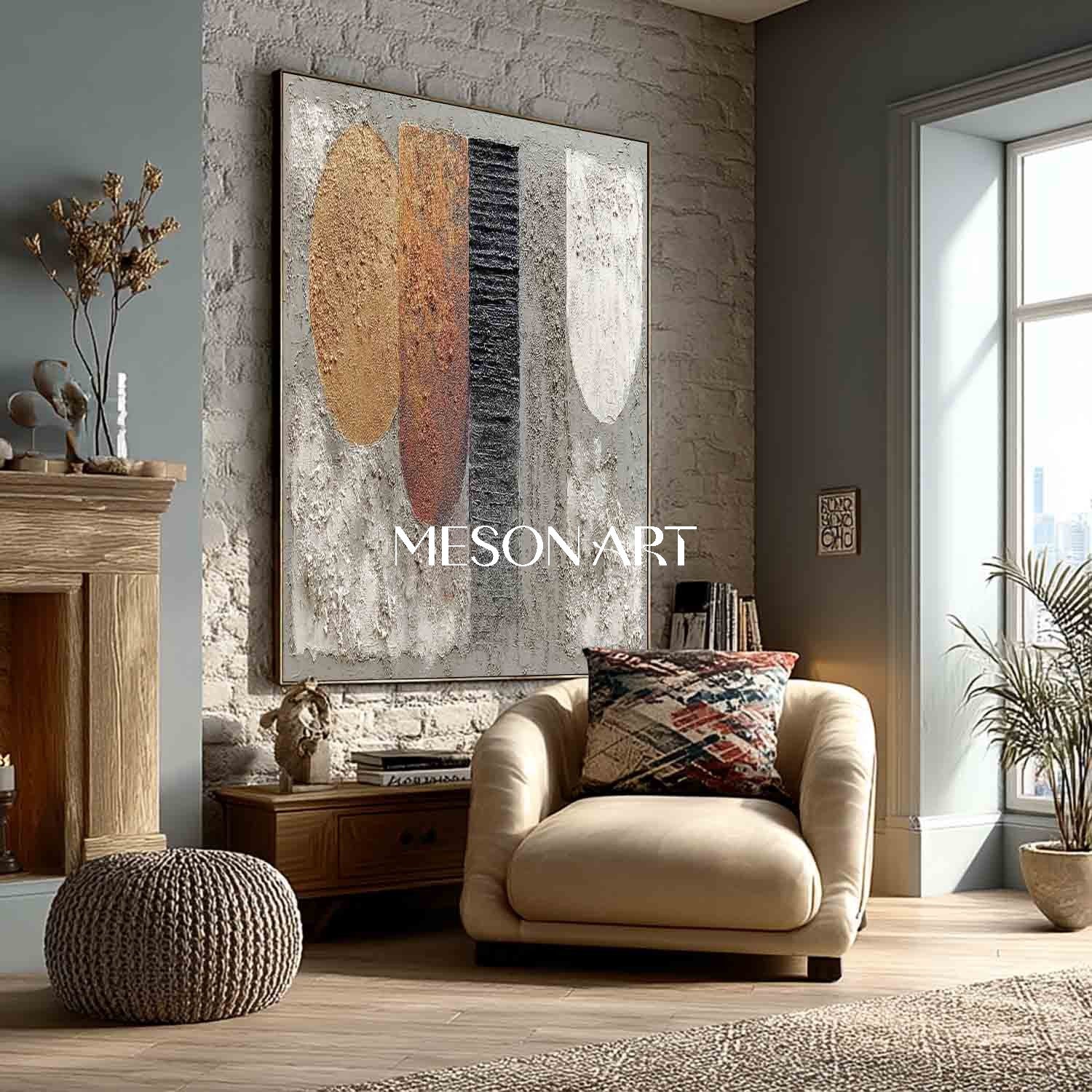 Color Block Wabi-Sabi Textured Geometric Abstract Canvas Art