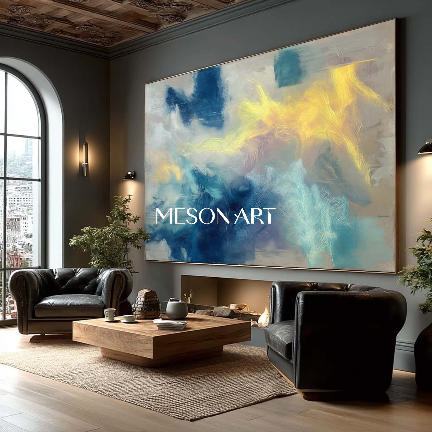 Oversized Blue Handmade Painting Textured Wall Art Hotel Lobby On Sale