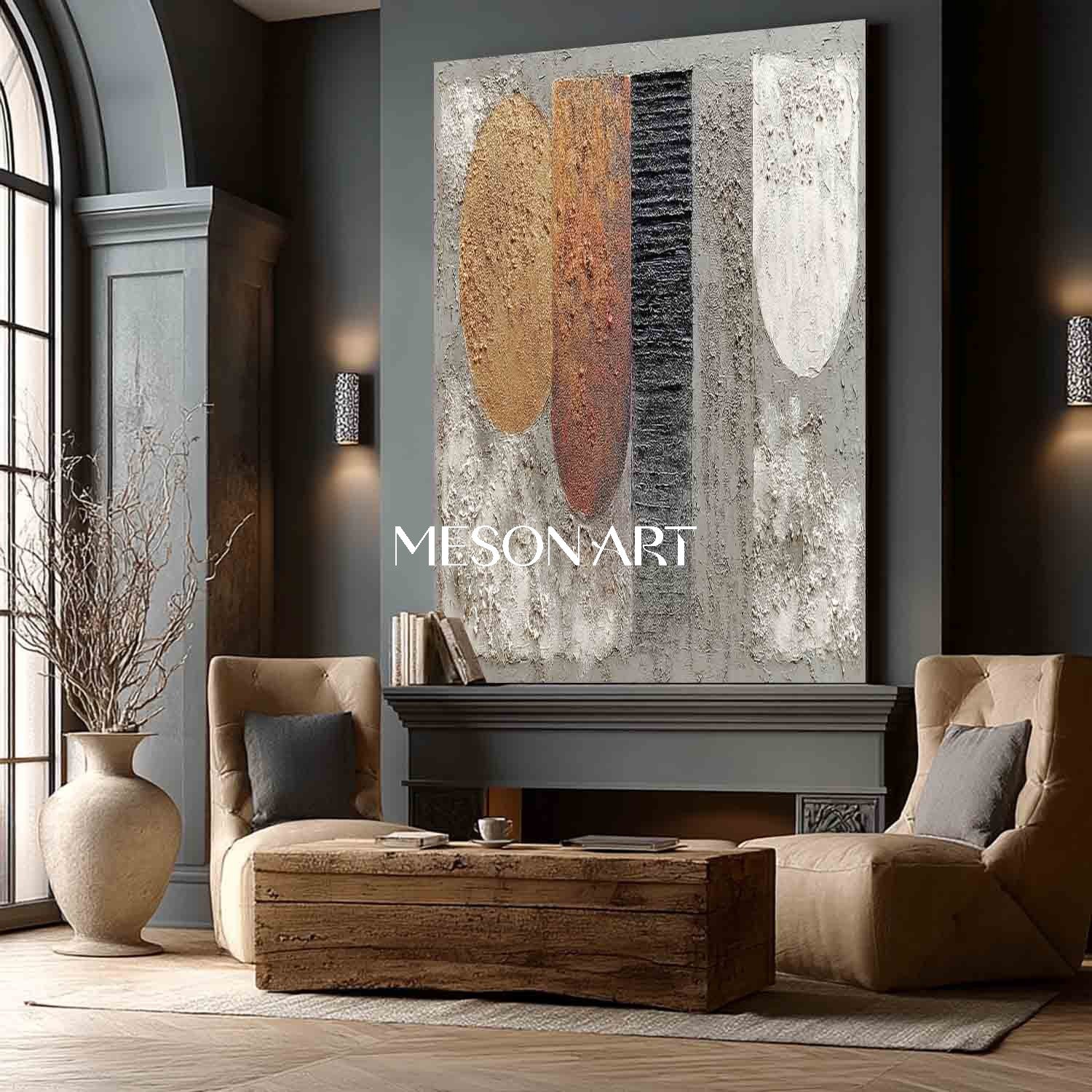 Color Block Wabi-Sabi Textured Geometric Abstract Canvas Art