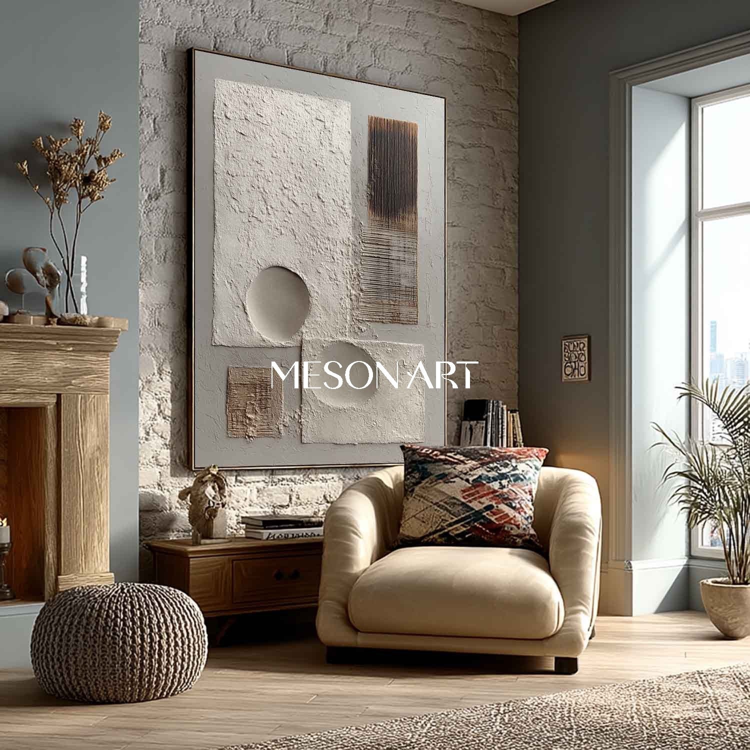 Wabi-Sabi Minimalist Geometric Painting Textured Canvas Art Hallway