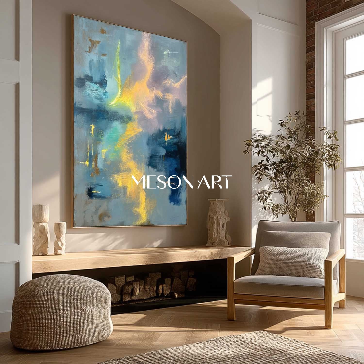 Dreamy Blue Abstract Art Handmade Painting Rich Texture Living Room