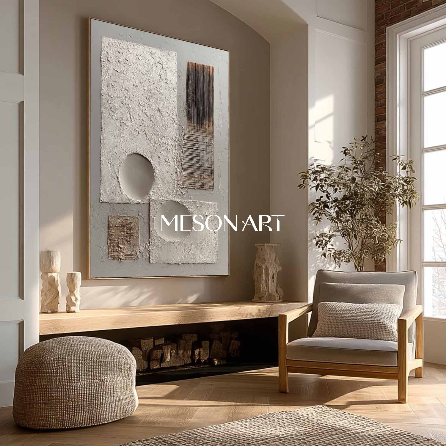 Wabi-Sabi Minimalist Geometric Painting Textured Canvas Art Hallway