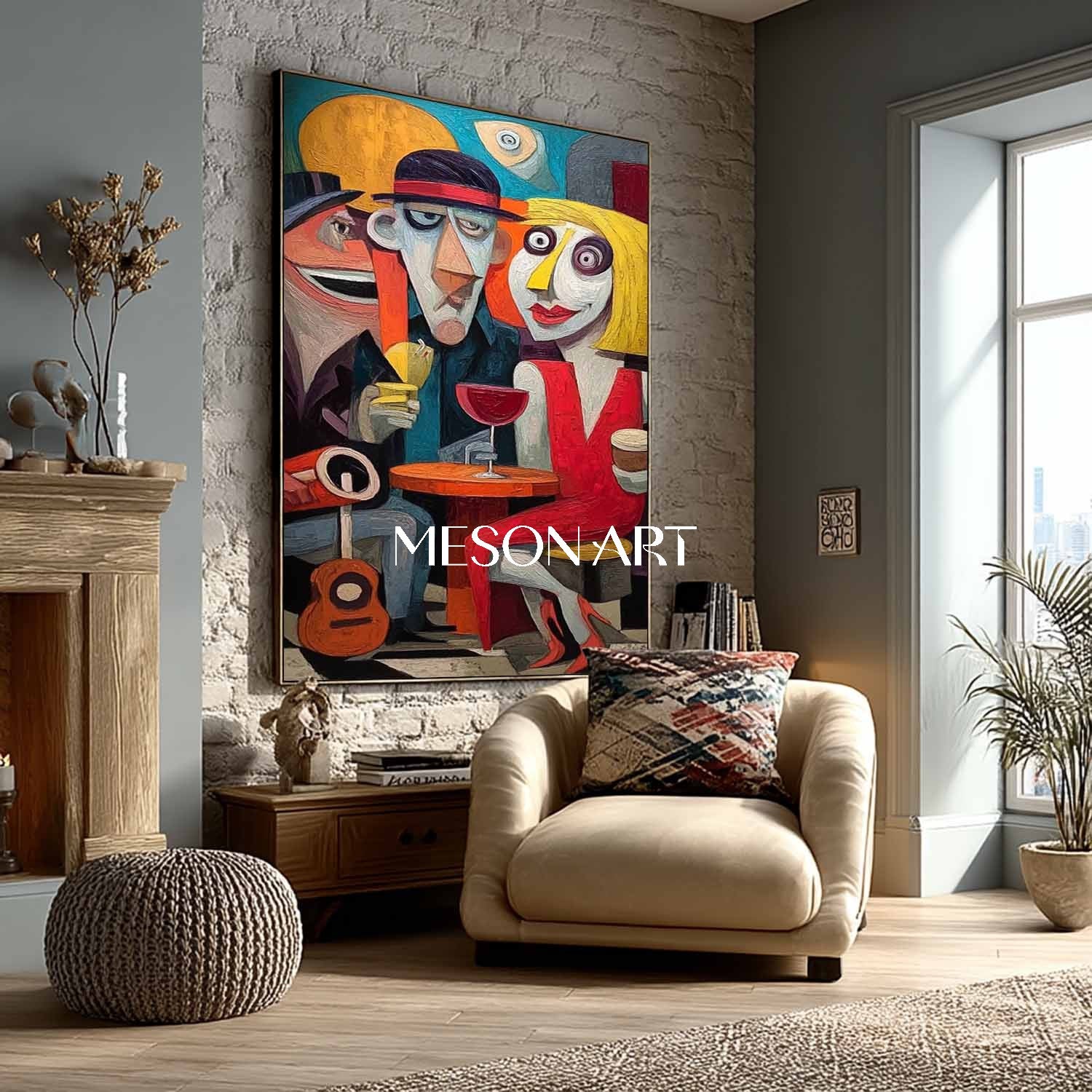 Buy Large Playful Pop Art Abstract Art with Figures for Modern On Sale